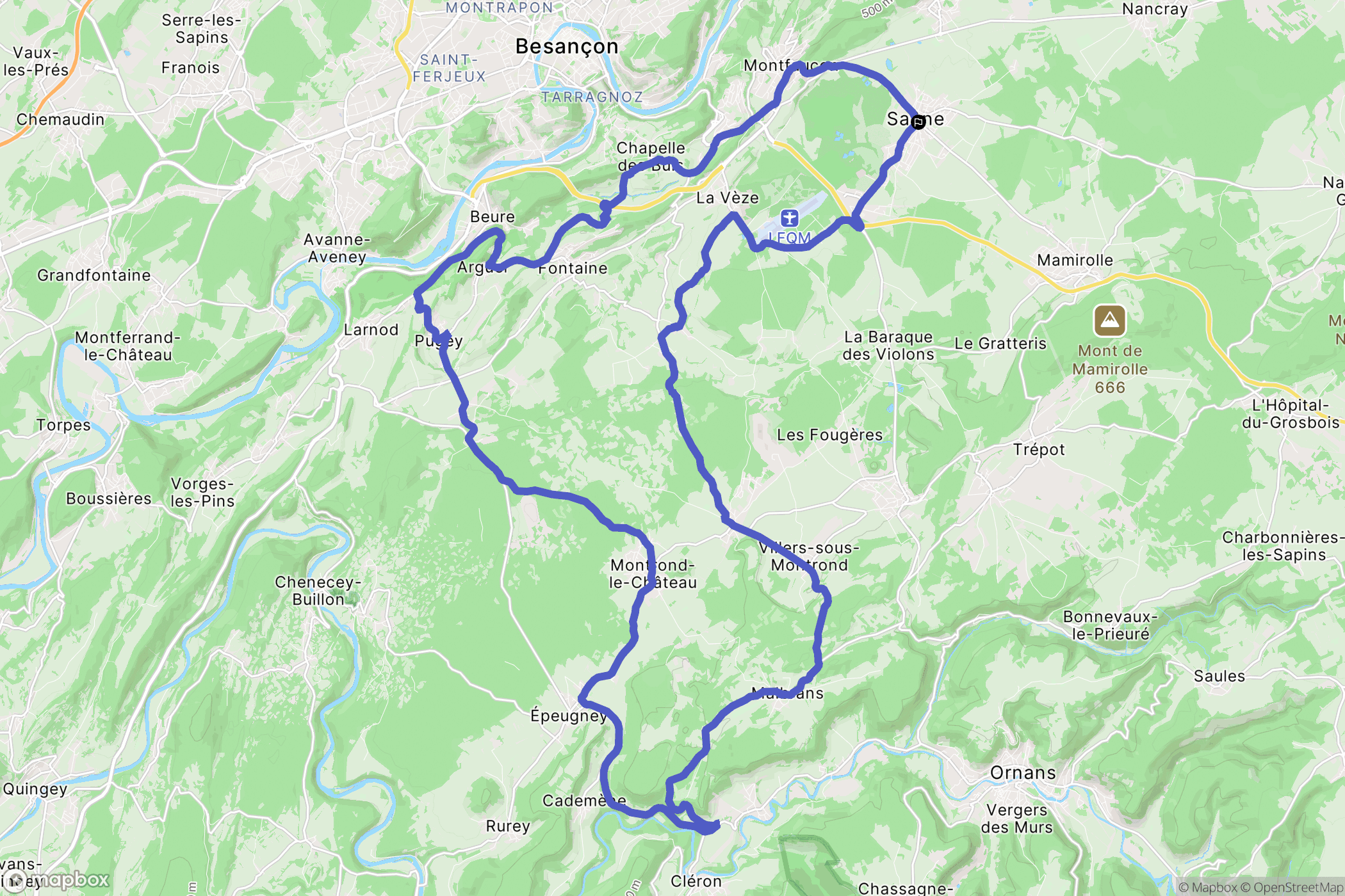 Saône : carte du parcours de randonnée - France