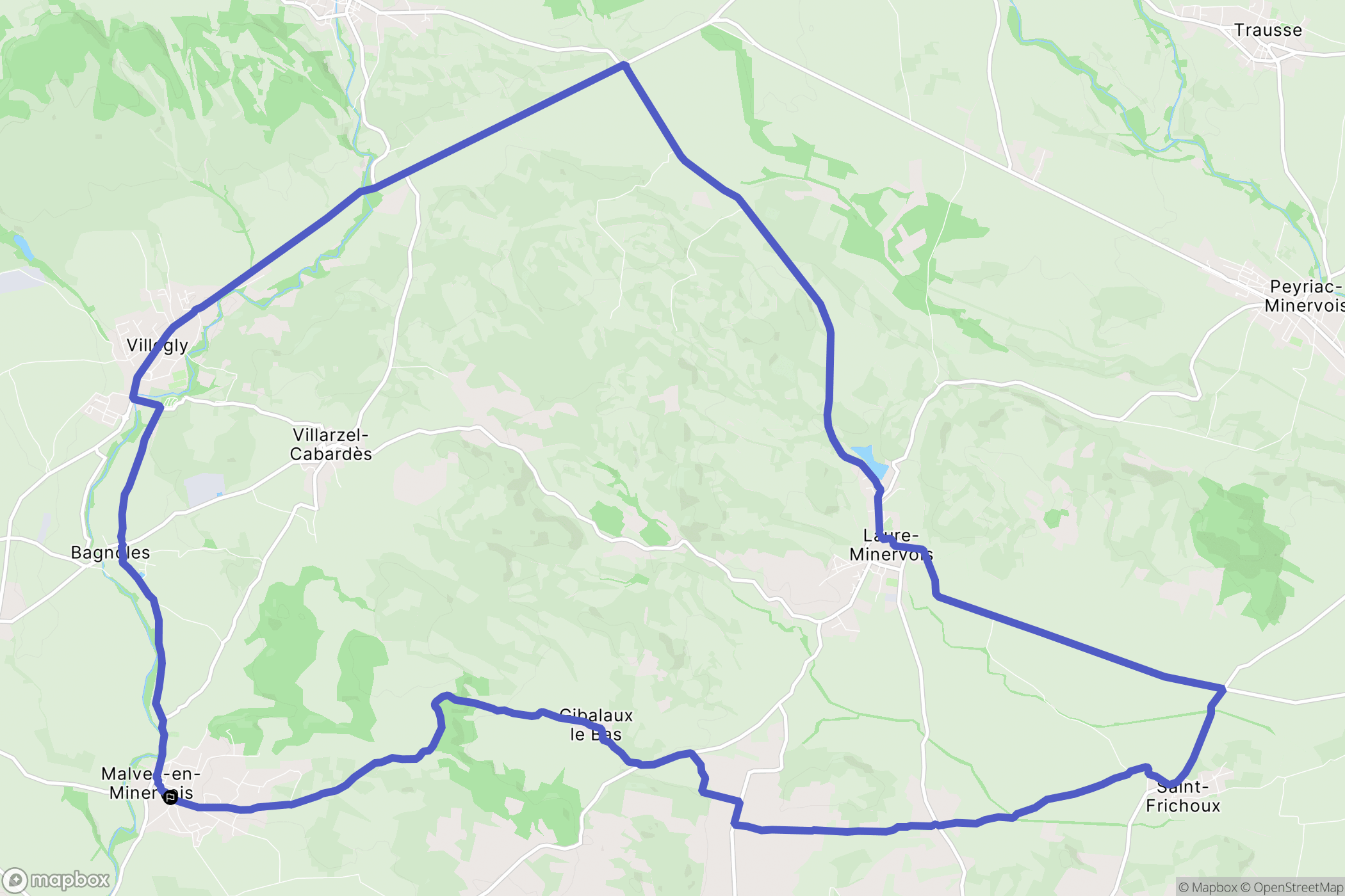Malves-en-Minervois : carte du parcours de randonnée - France
