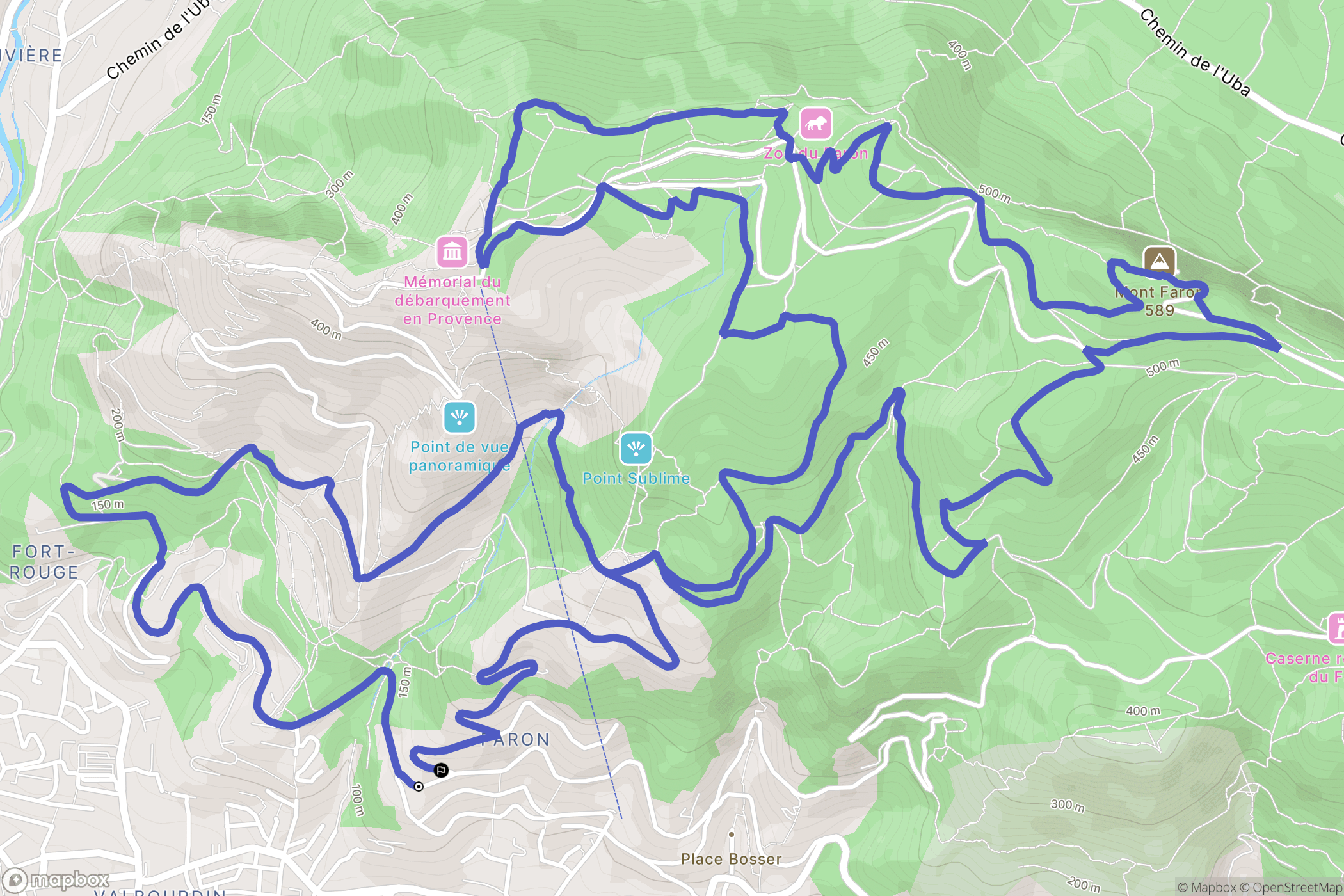 Toulon : carte du parcours de randonnée - France