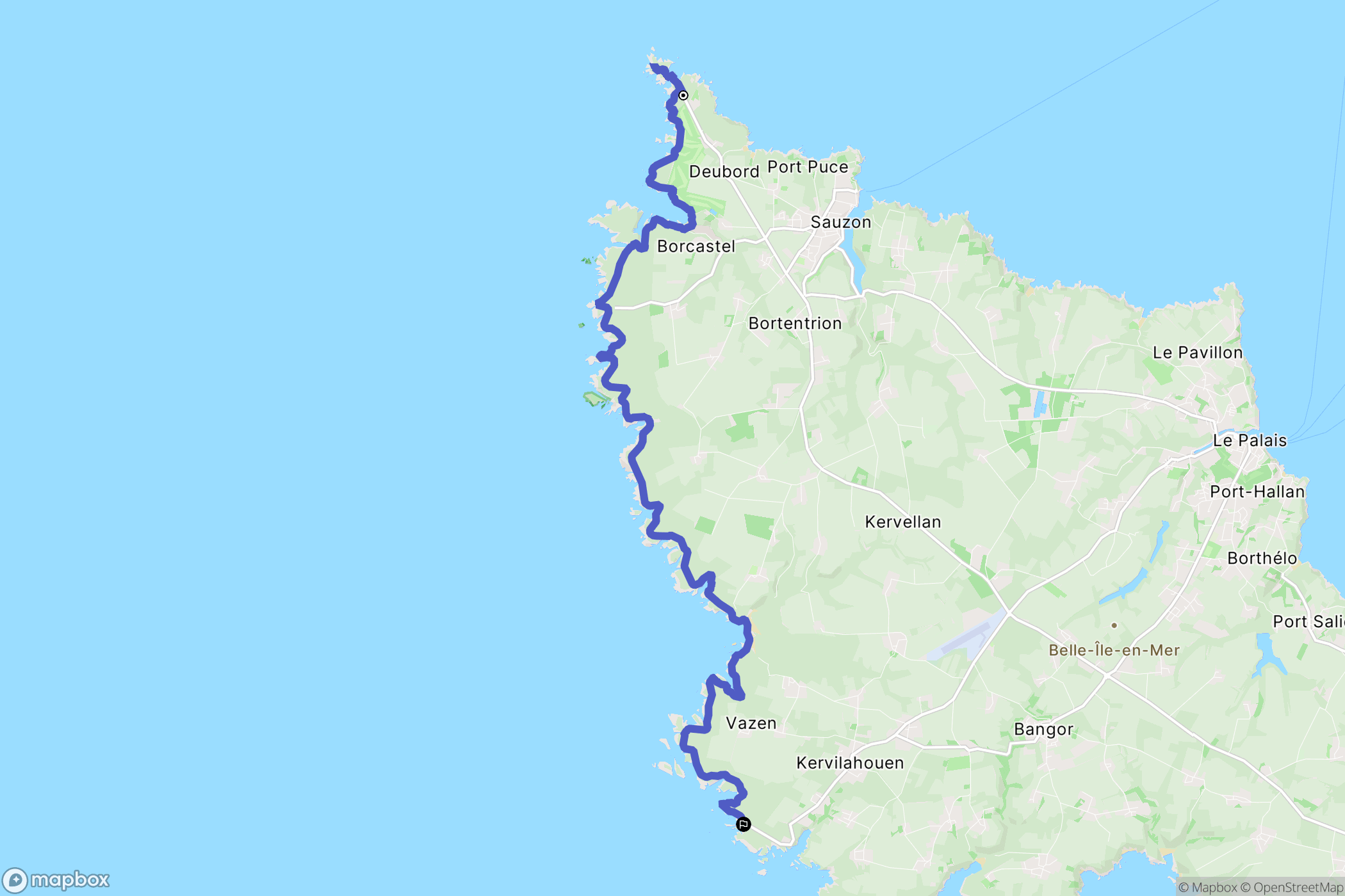 Sauzon : carte du parcours de randonnée - France