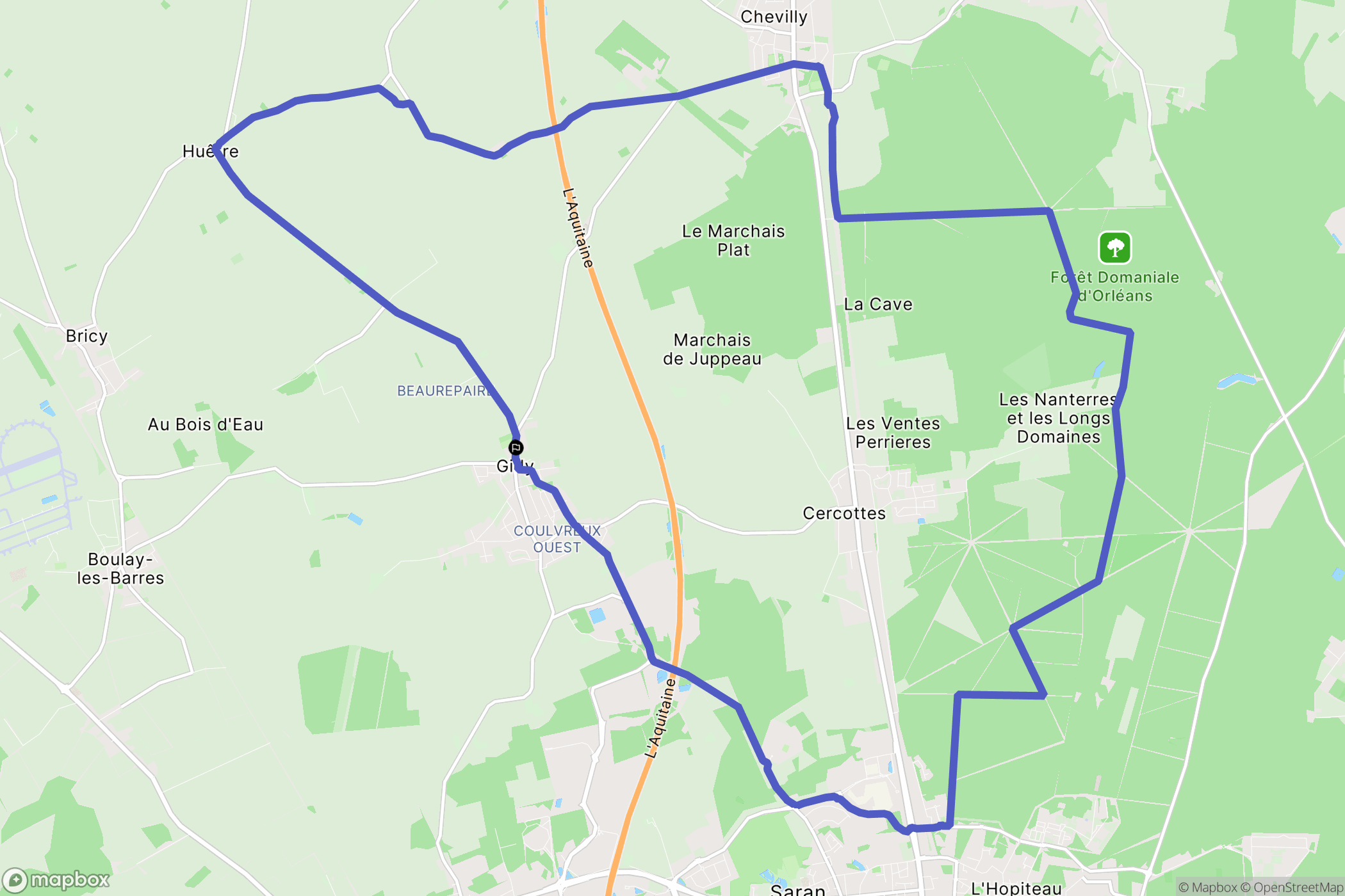 Gidy : carte du parcours de randonnée - France