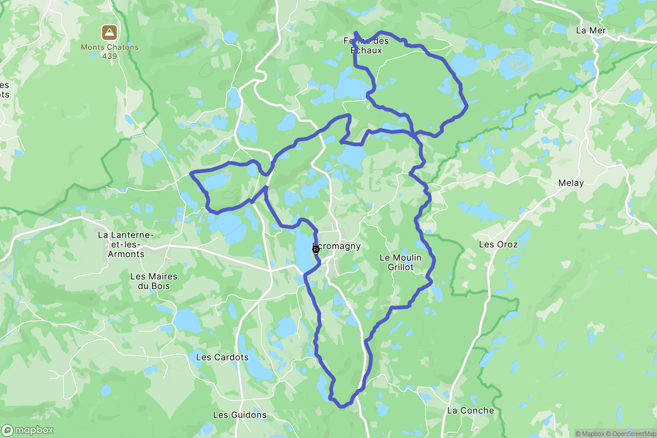 Écromagny : carte du parcours de randonnée - France