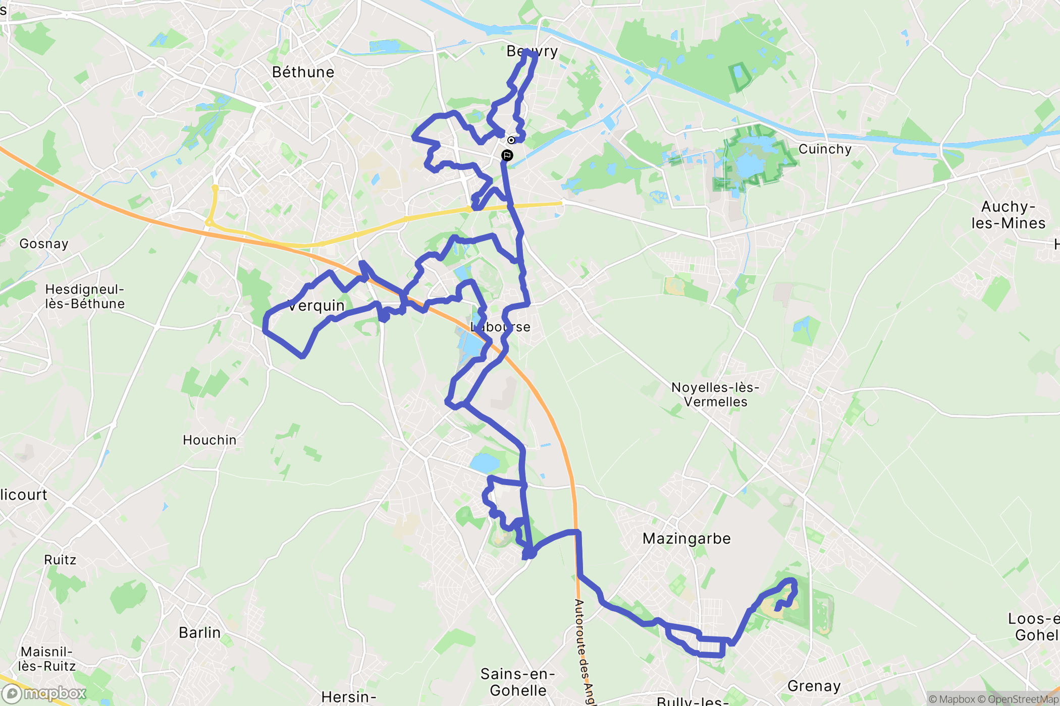 Beuvry : carte du parcours de randonnée - France