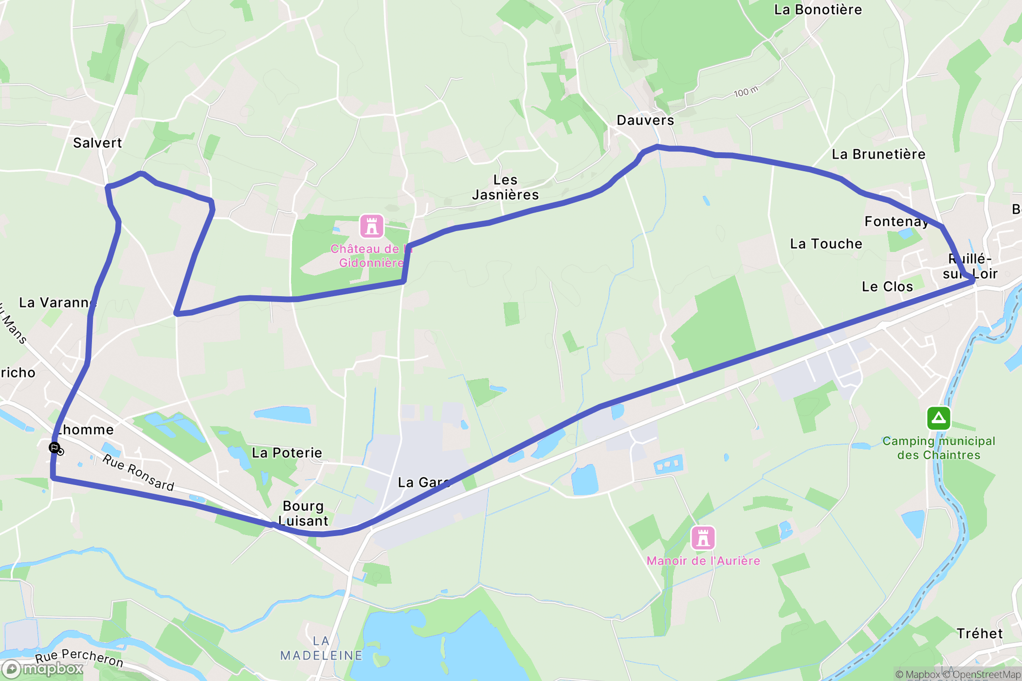 Lhomme : carte du parcours de randonnée - France