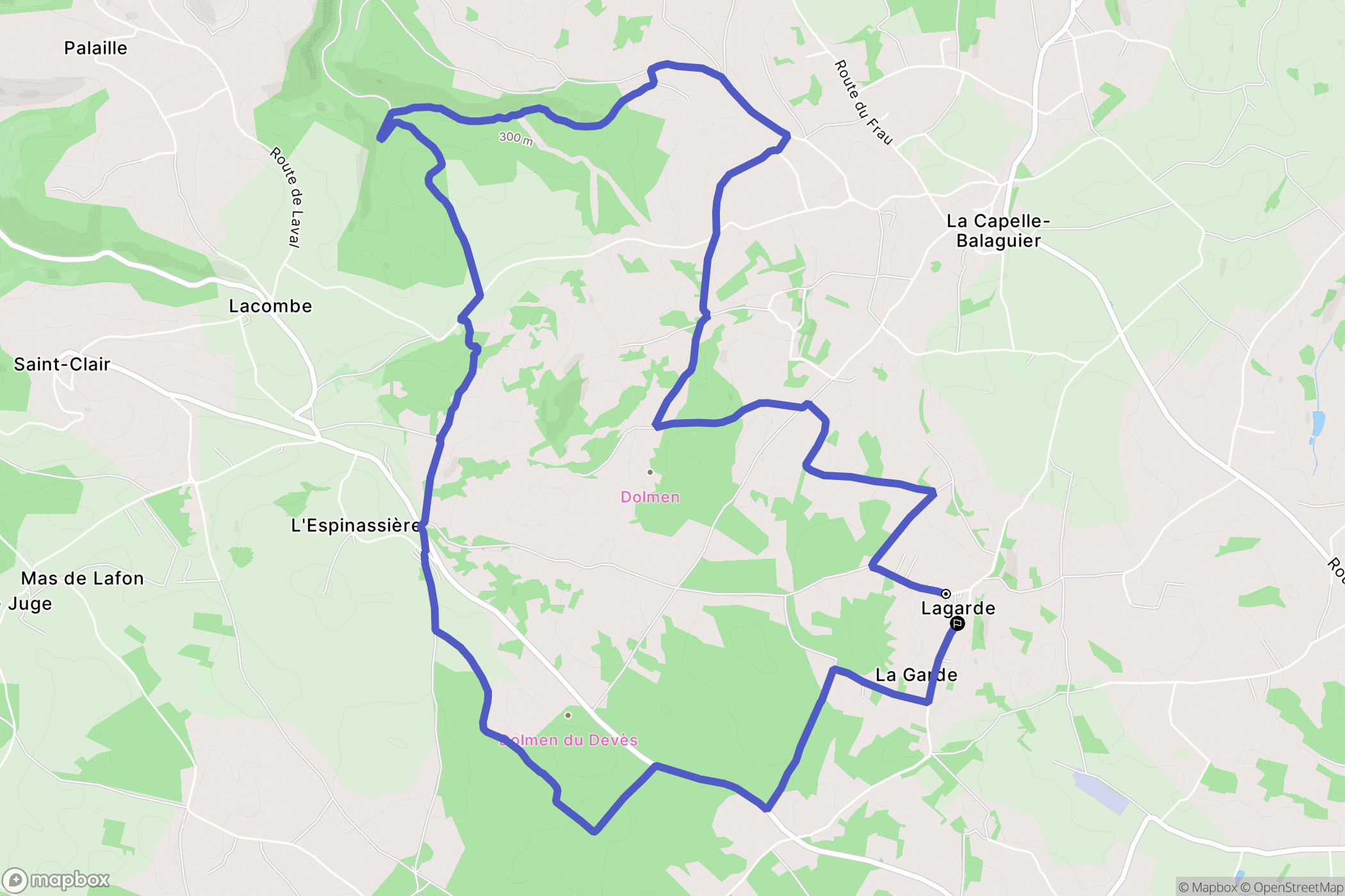 La Capelle-Balaguier : carte du parcours de randonnée - France