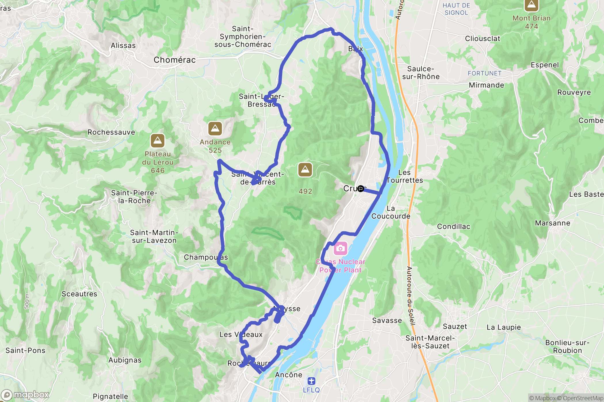Cruas : carte du parcours de randonnée - France
