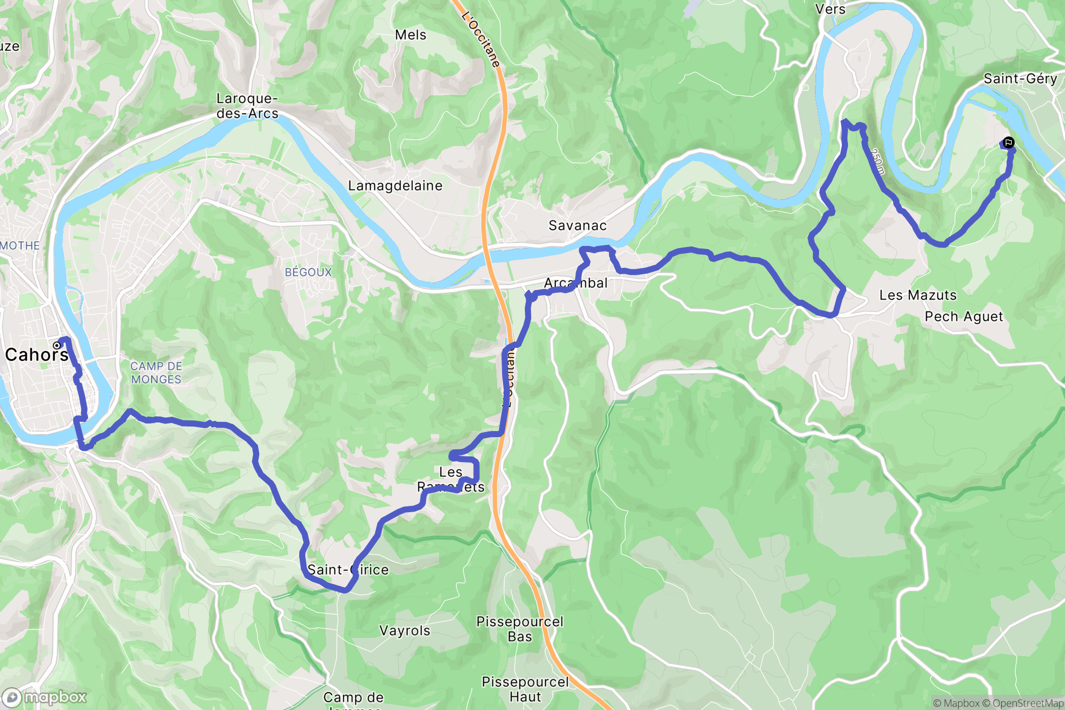 Cahors : carte du parcours de randonnée - France