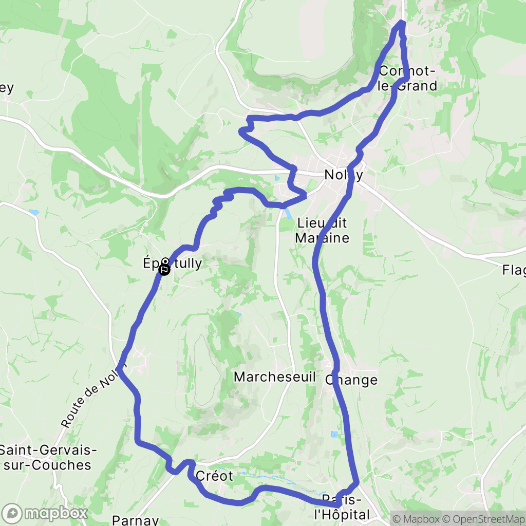 Épertully : carte du parcours de randonnée - France