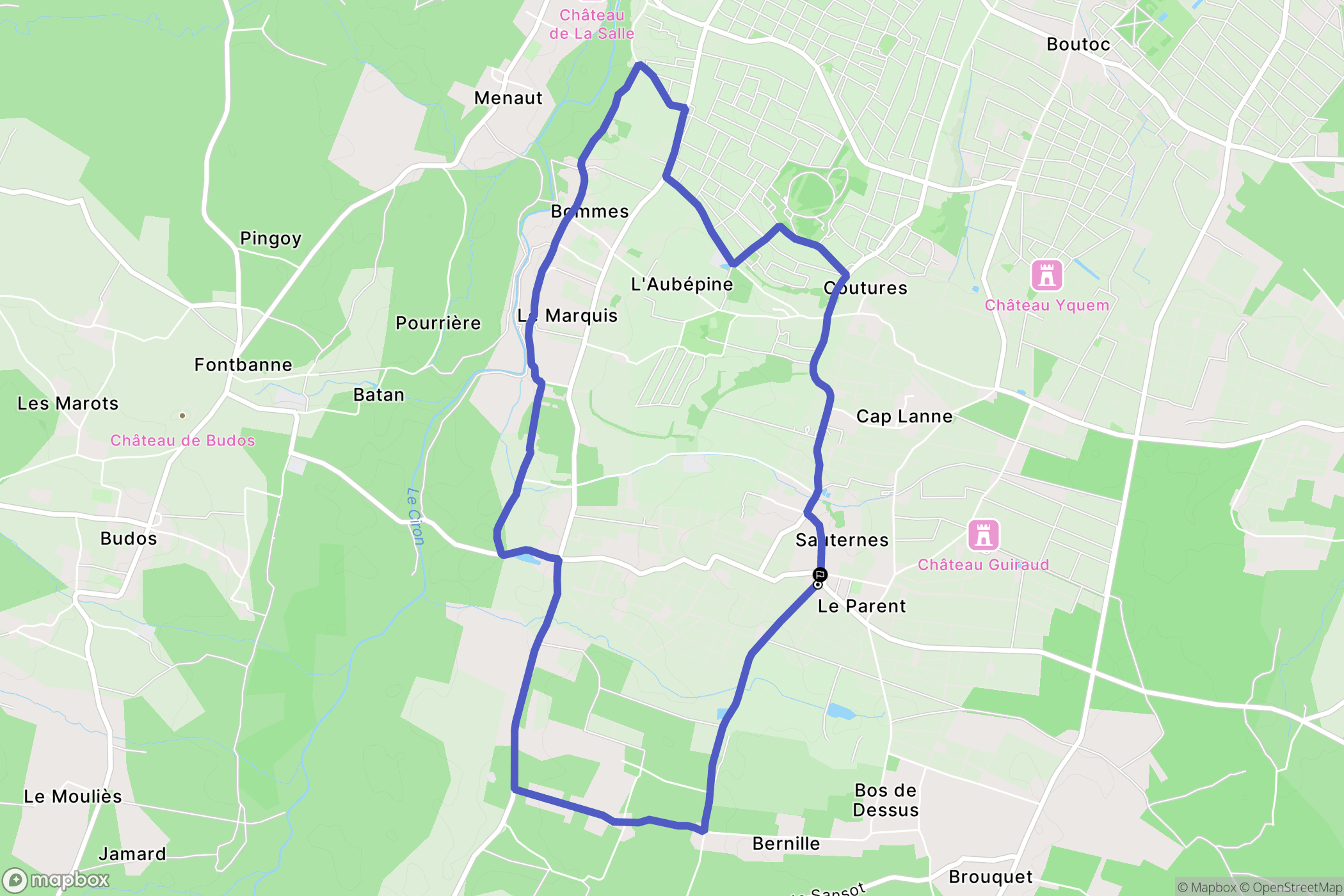 Sauternes : carte du parcours de randonnée - France
