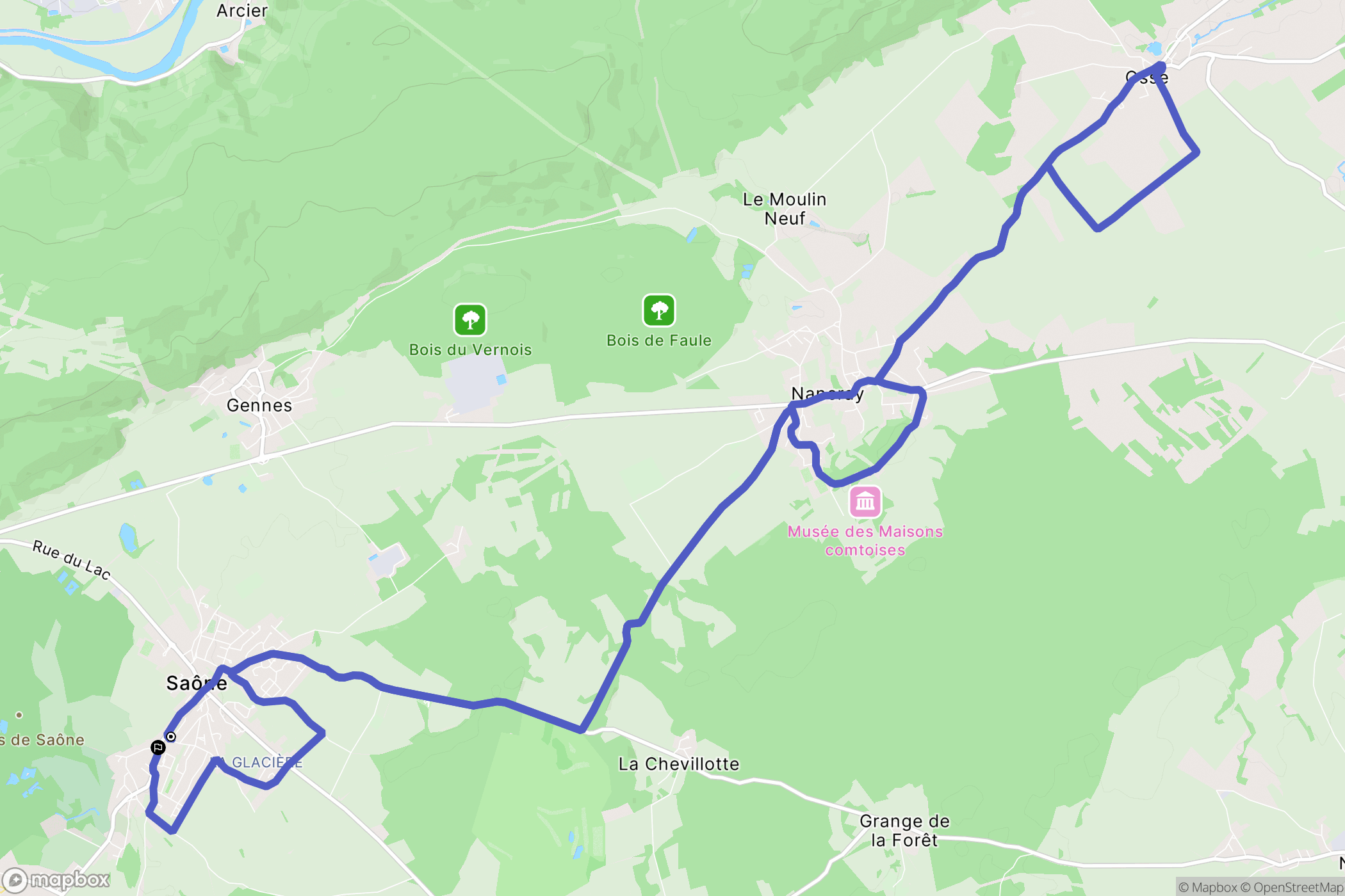 Saône : carte du parcours de randonnée - France