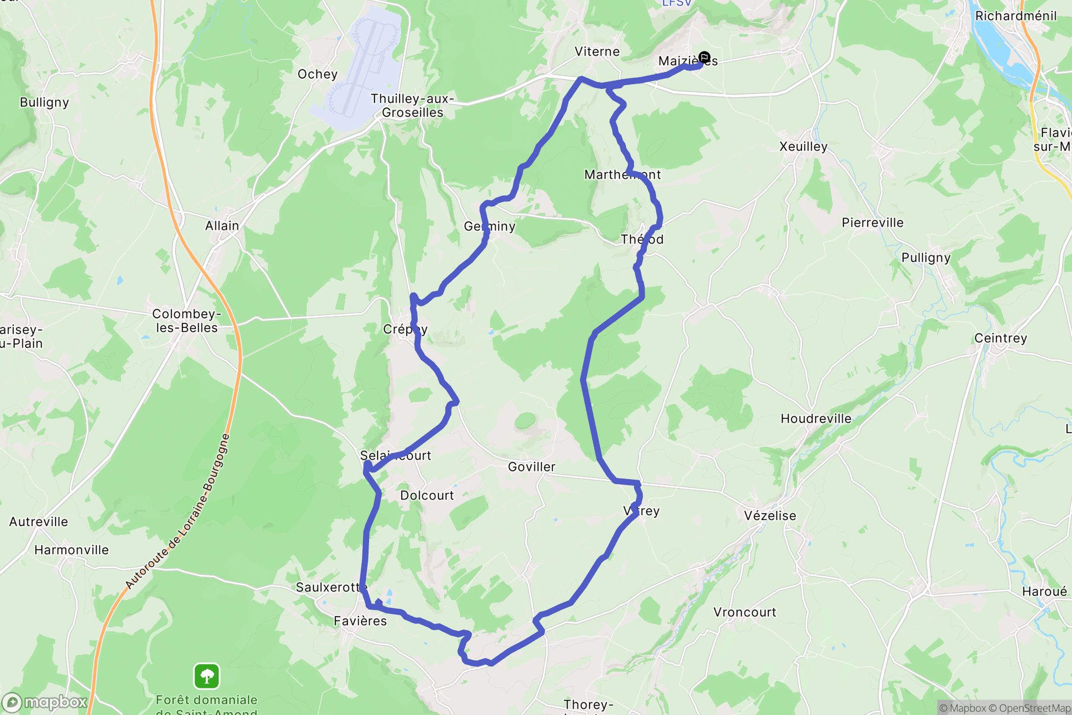 Maizières : carte du parcours de randonnée - France