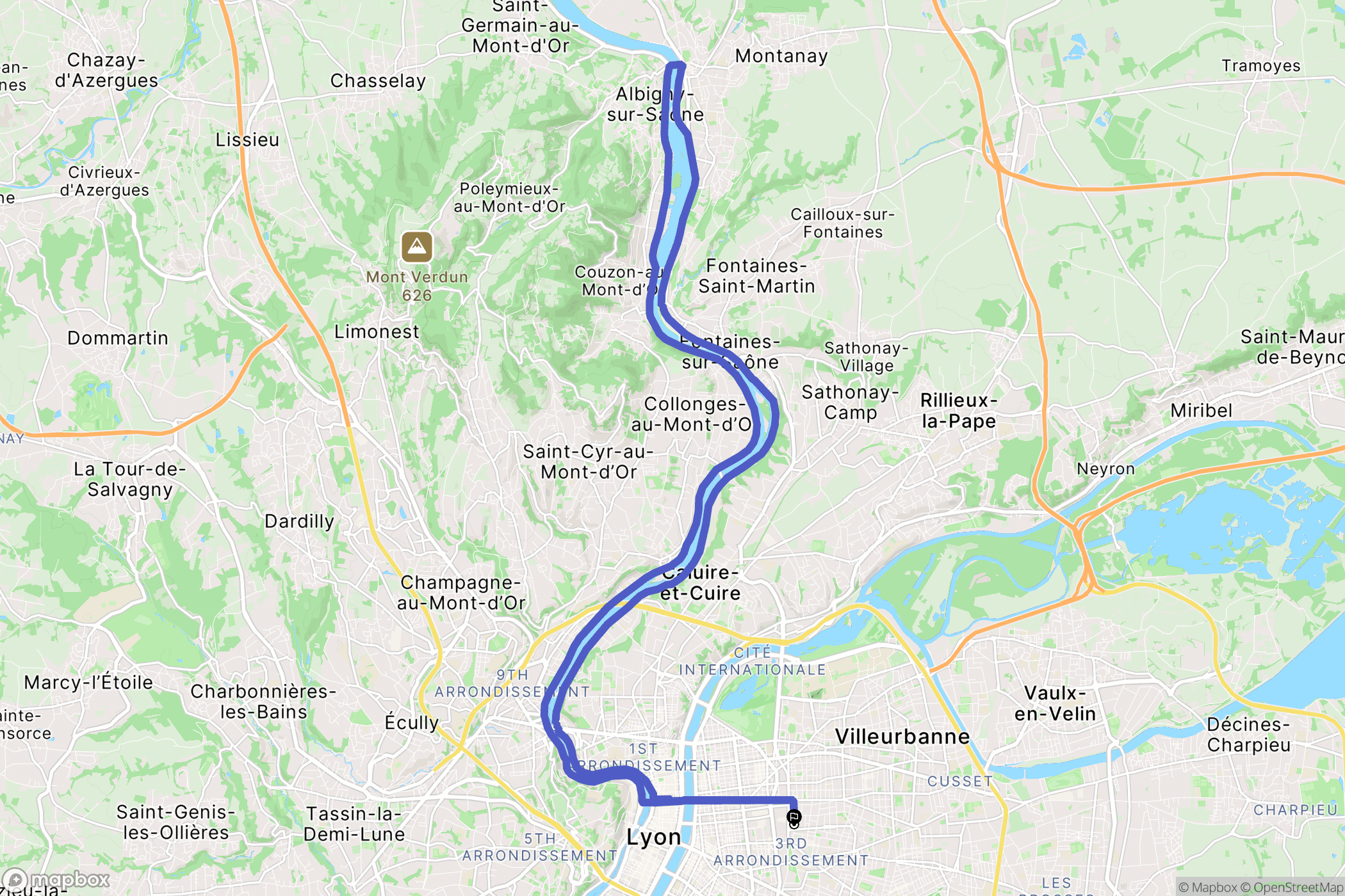 Lyon : carte du parcours de randonnée - France