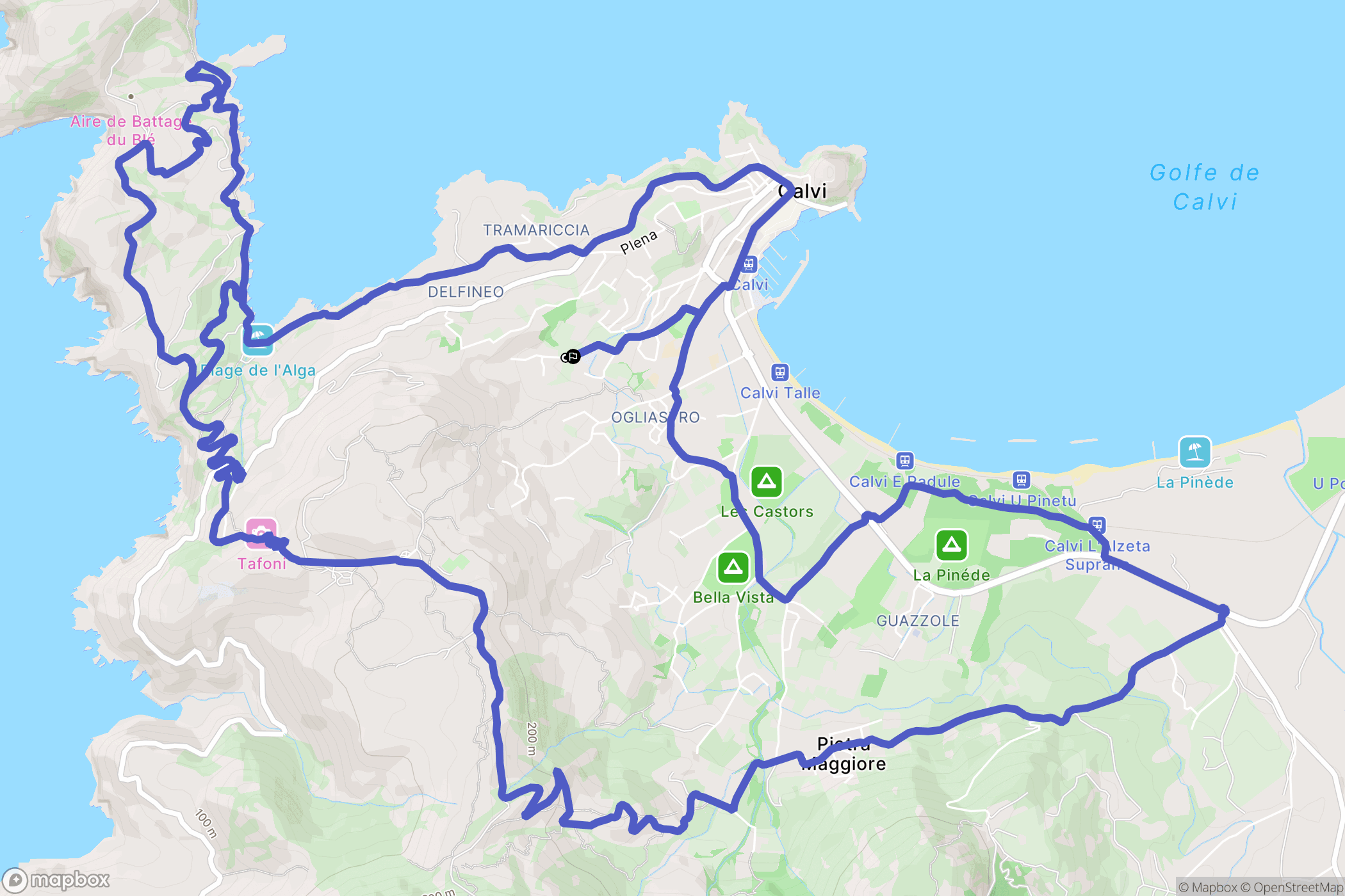 Calvi : carte du parcours de randonnée - France