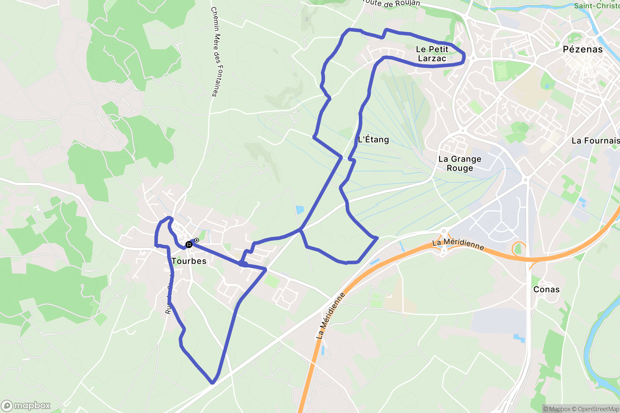 Tourbes : carte du parcours de randonnée - France