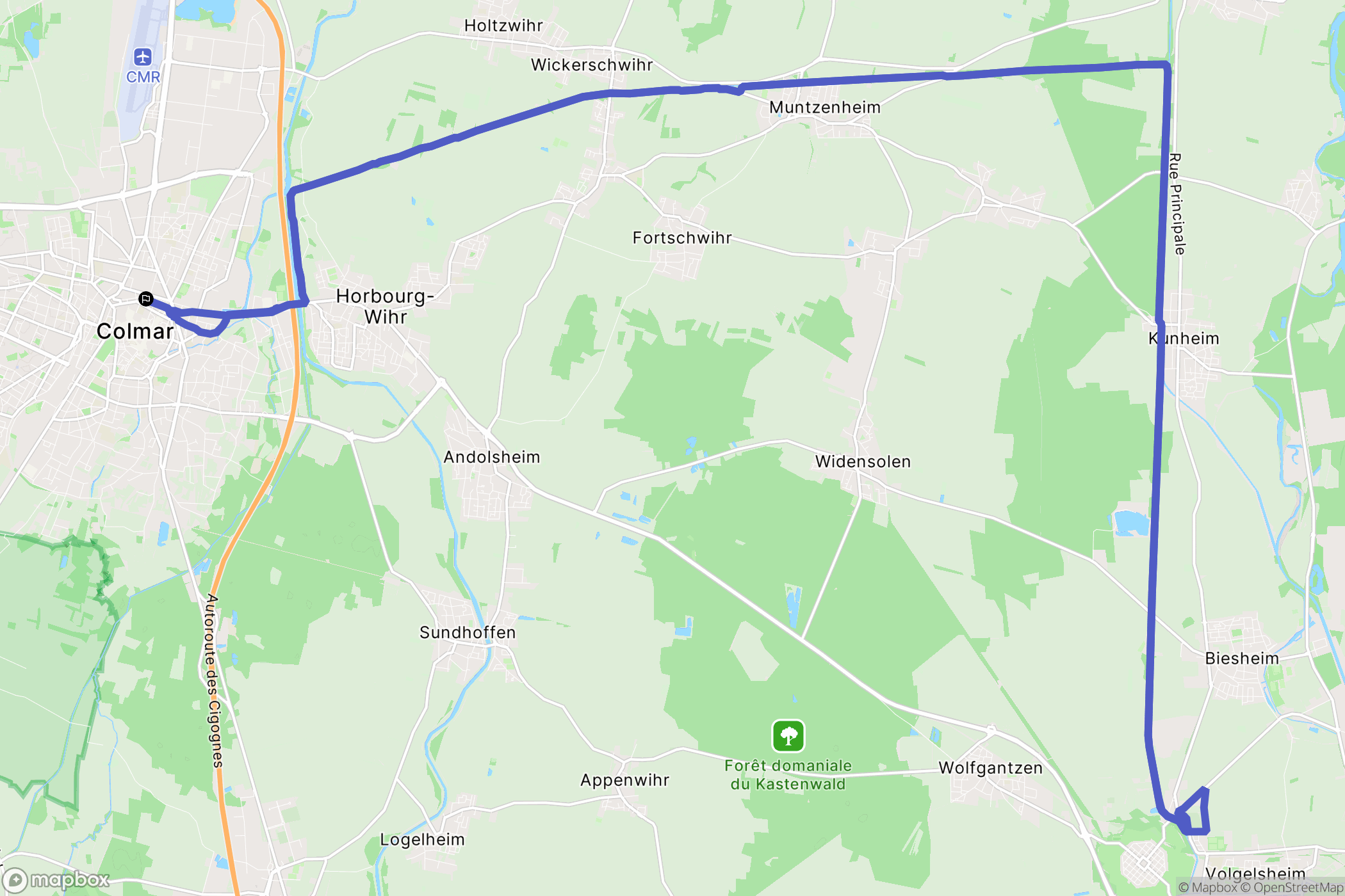 Colmar : carte du parcours de randonnée - France