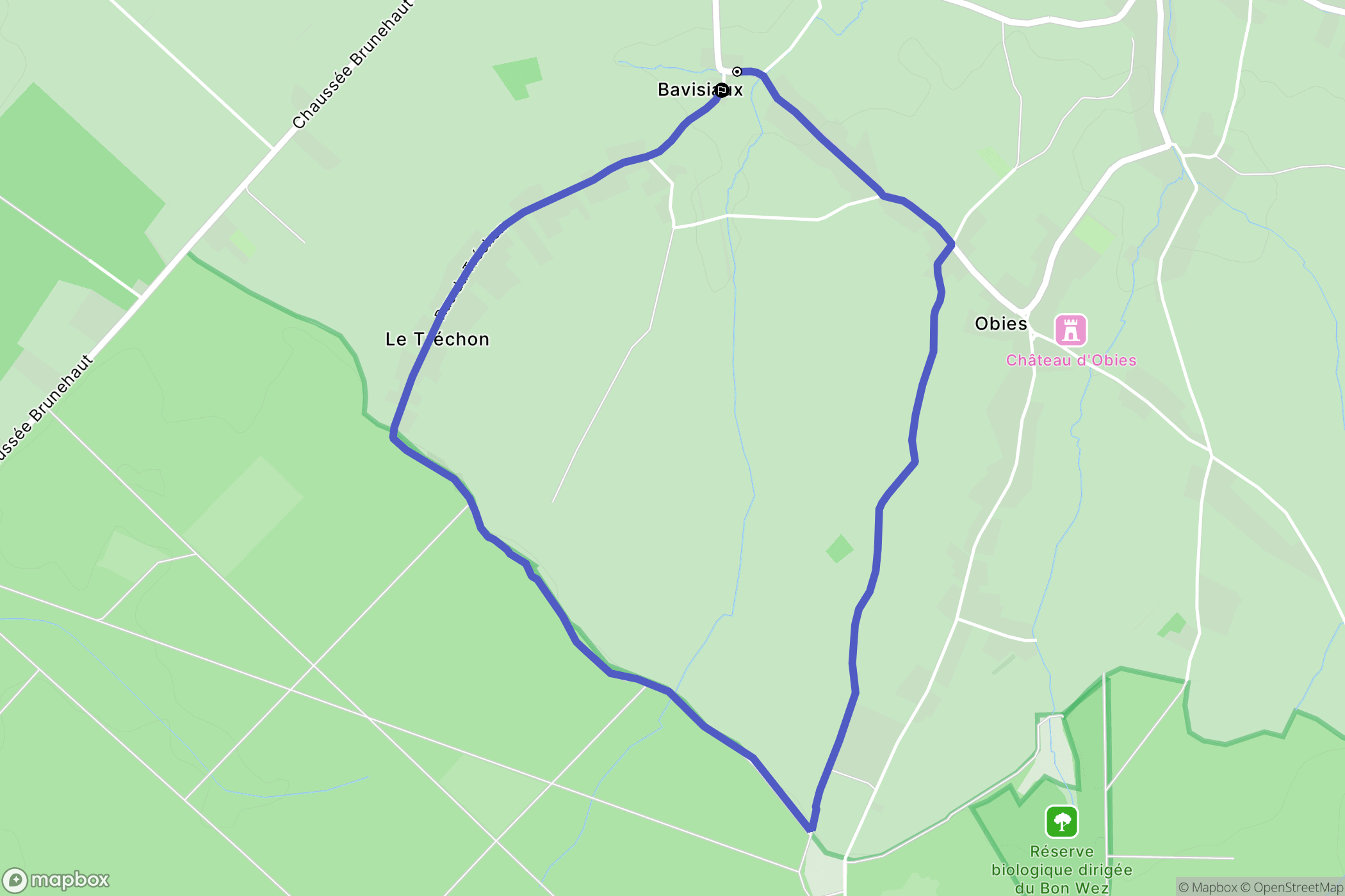 Obies : carte du parcours de randonnée - France