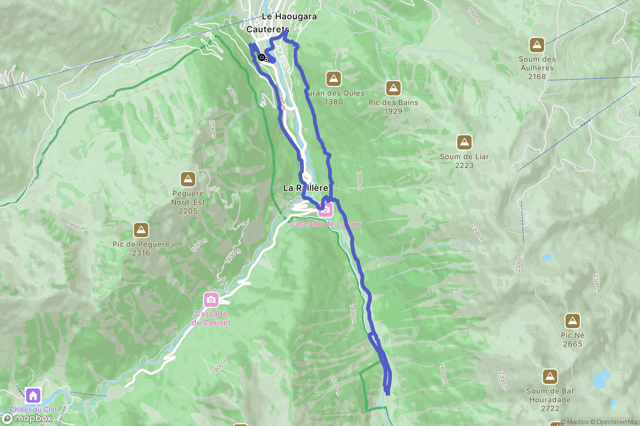 Cauterets : carte du parcours de randonnée - France