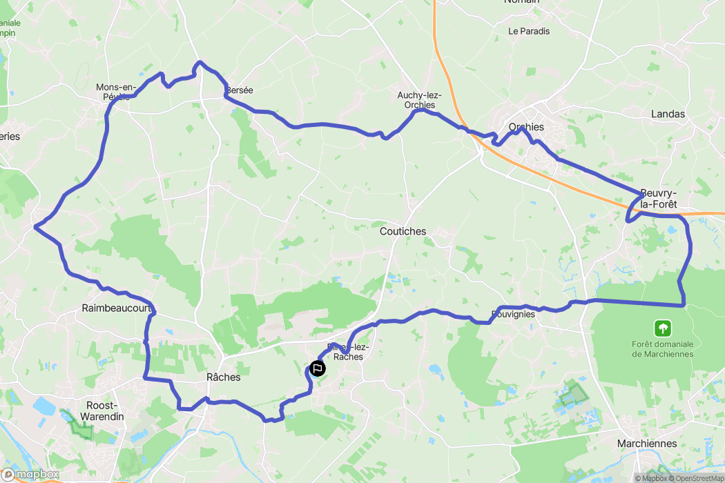Flines-lez-Raches : carte du parcours de randonnée - France