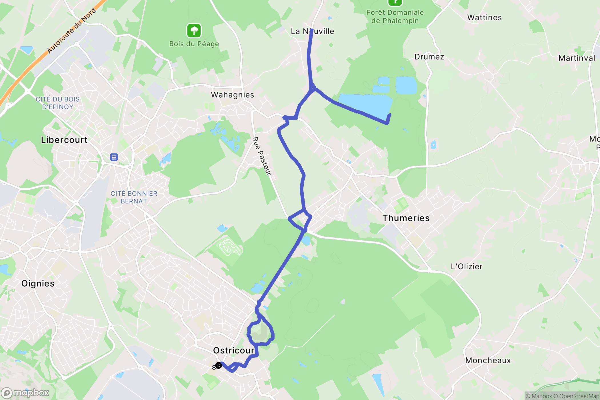 Ostricourt : carte du parcours de randonnée - France