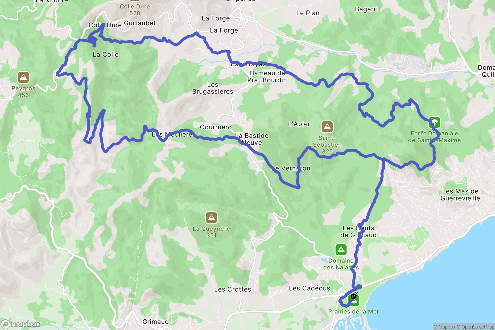 Grimaud : carte du parcours de randonnée - France