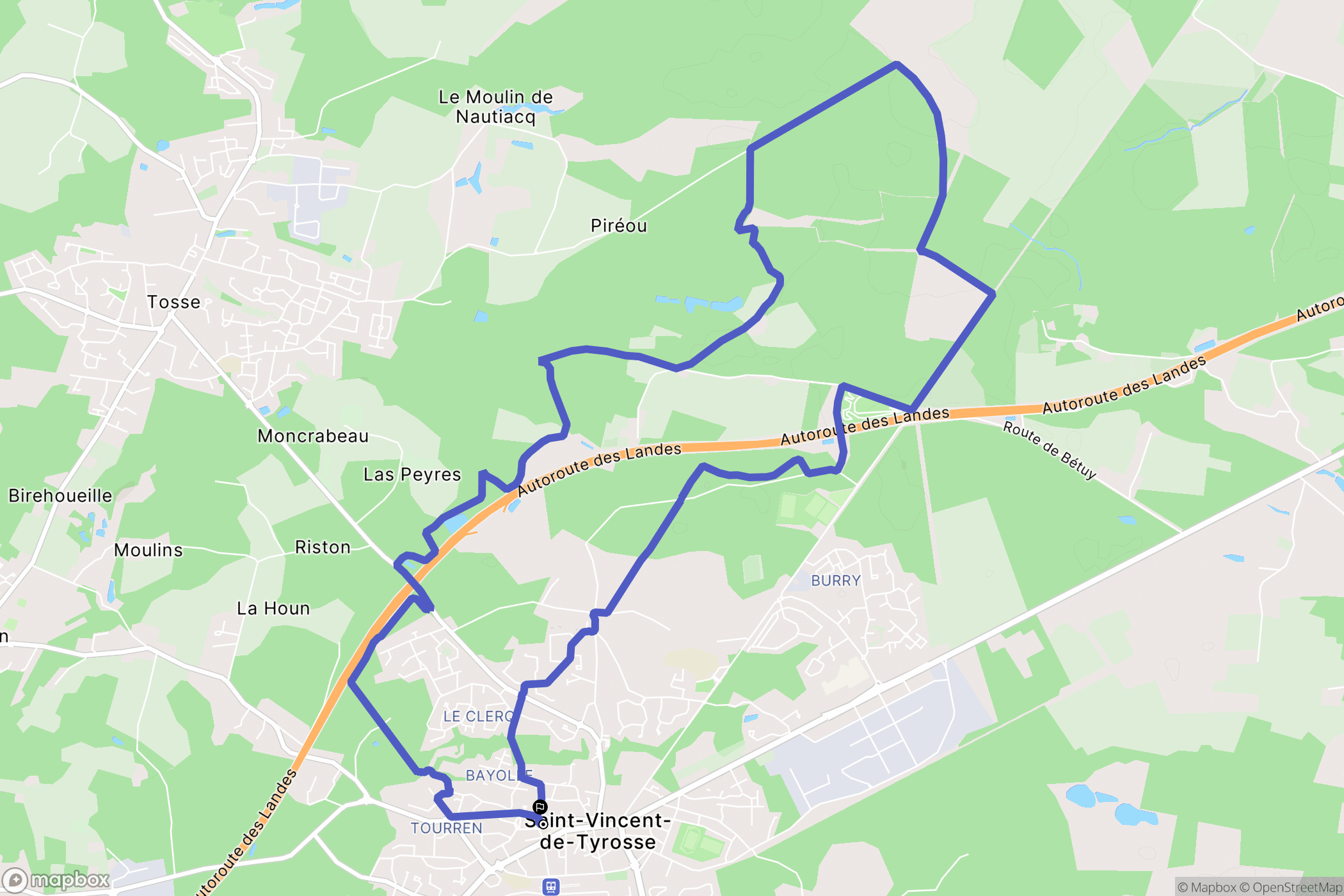Saint-Vincent-de-Tyrosse : carte du parcours de randonnée - France