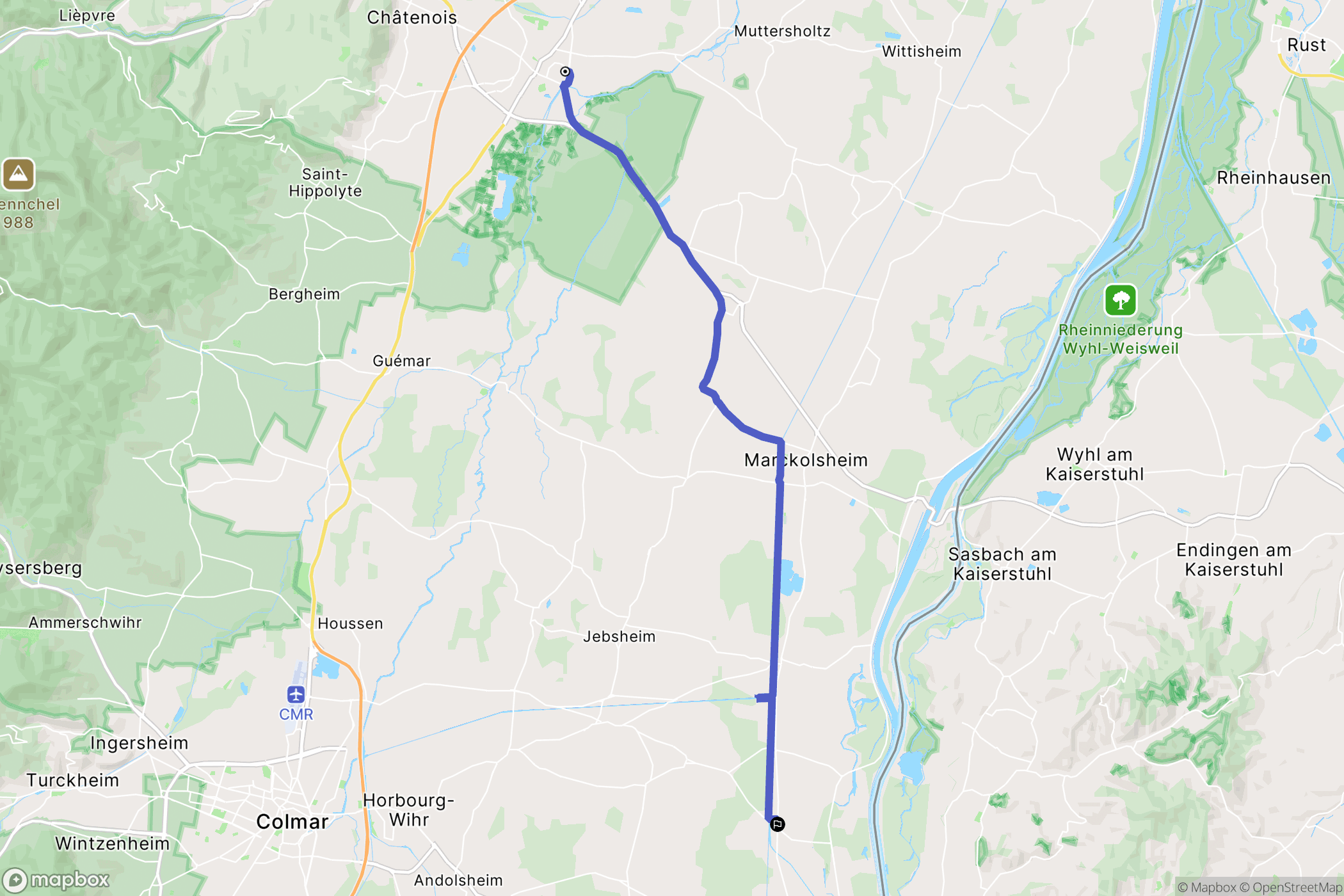 Sélestat : carte du parcours de randonnée - France