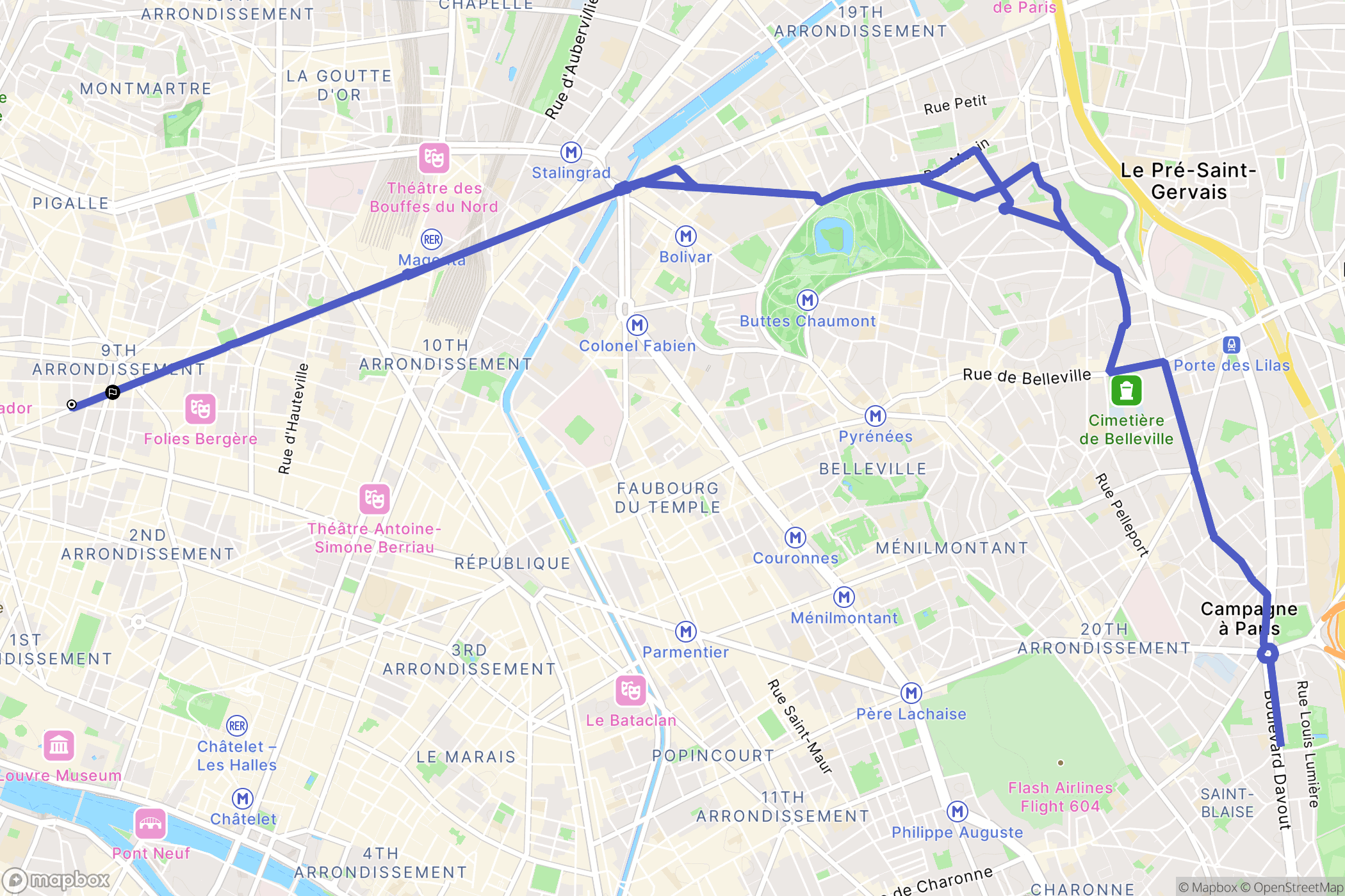 Paris : carte du parcours de randonnée - France