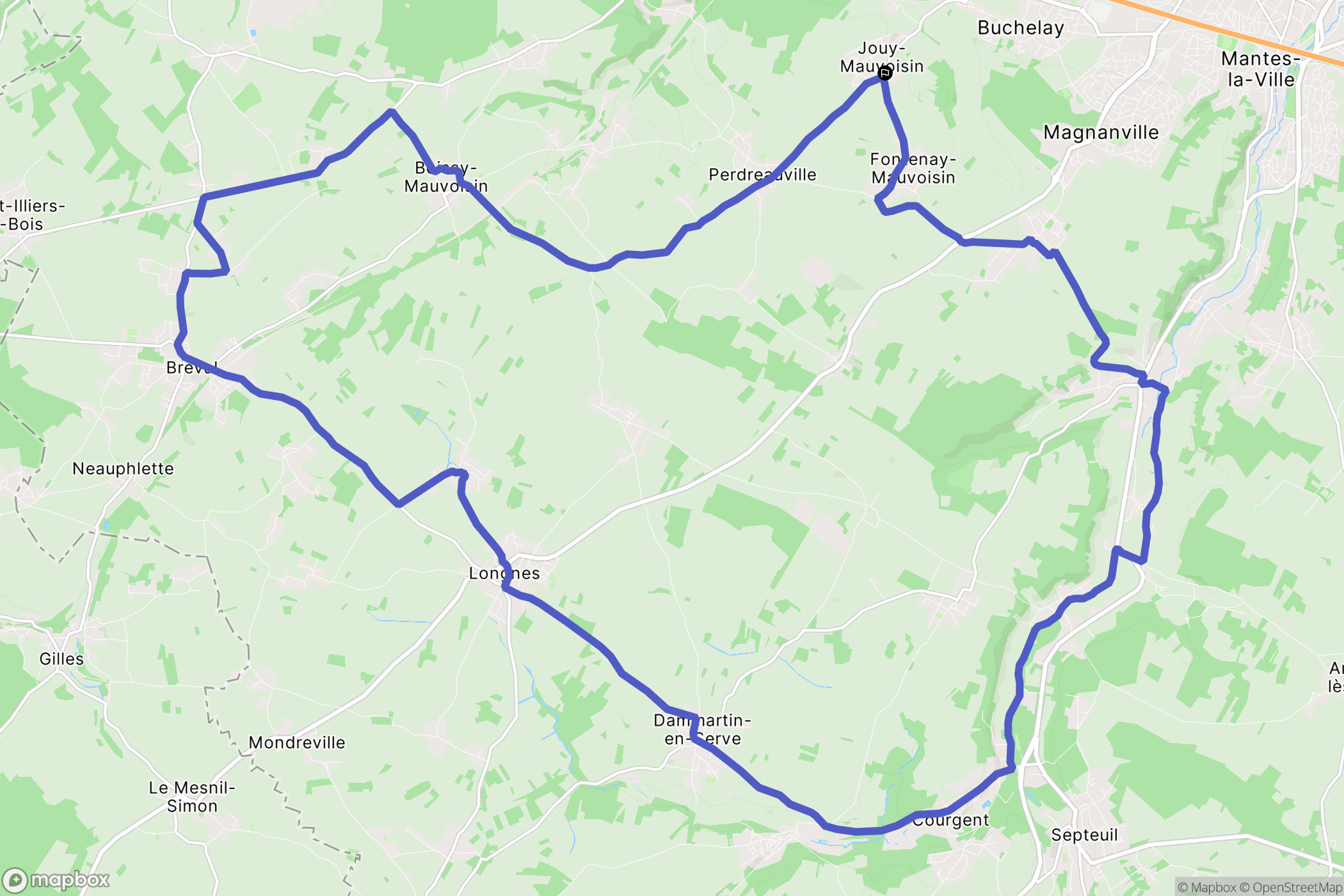 Jouy-Mauvoisin : carte du parcours de randonnée - France