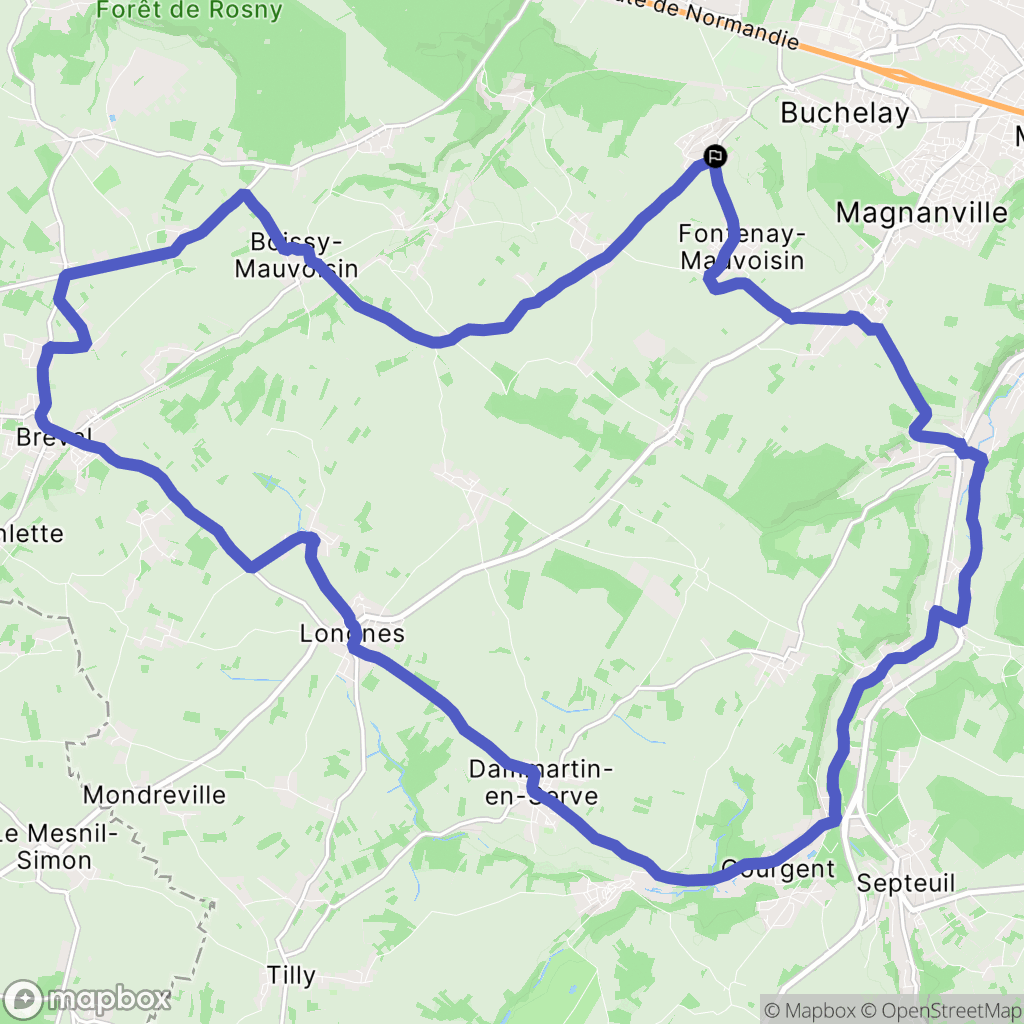 Jouy-Mauvoisin : carte du parcours de randonnée - France