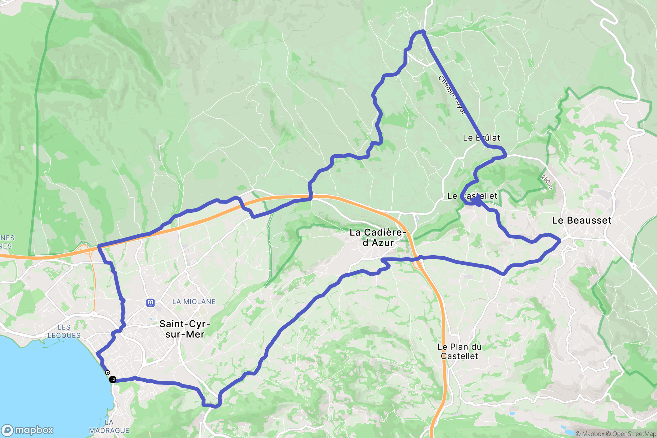 Saint-Cyr-sur-Mer : carte du parcours de randonnée - France