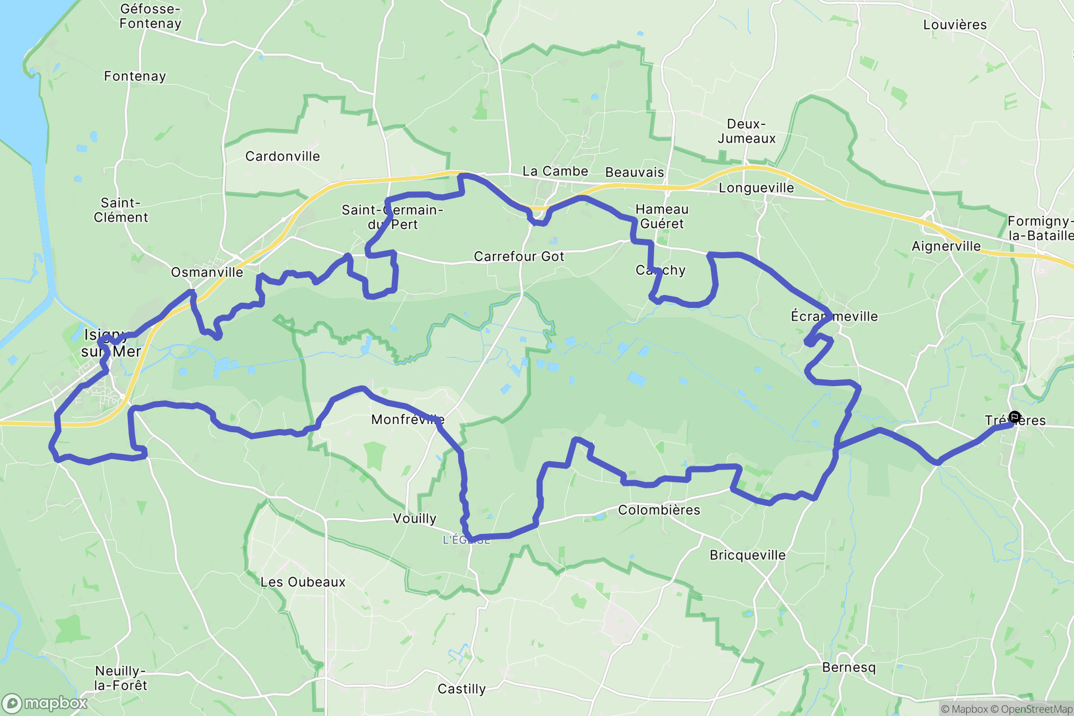 Trévières : carte du parcours de randonnée - France
