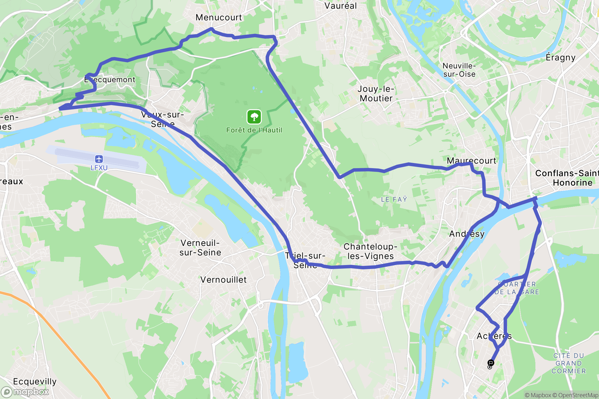 Achères : carte du parcours de randonnée - France