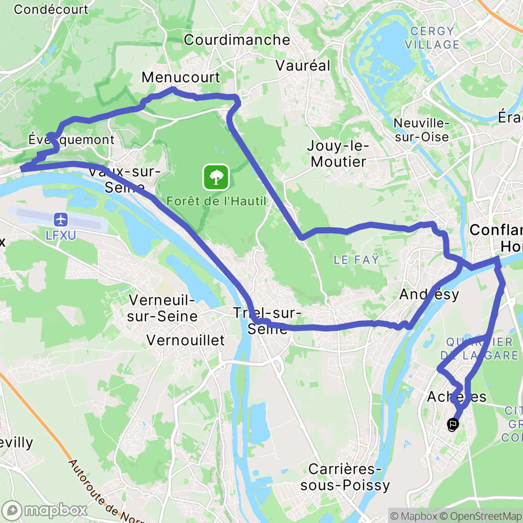 Achères : carte du parcours de randonnée - France