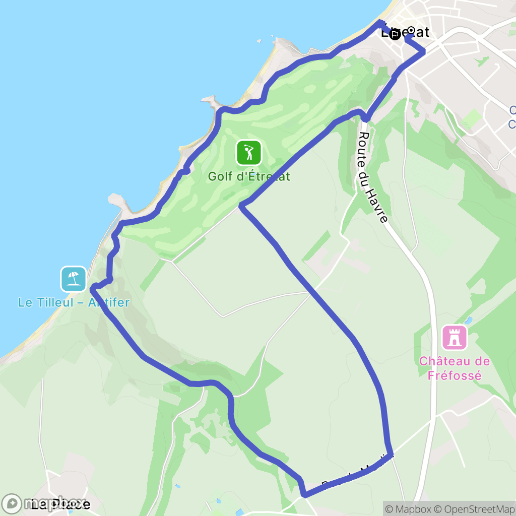 Étretat : carte du parcours de randonnée - France
