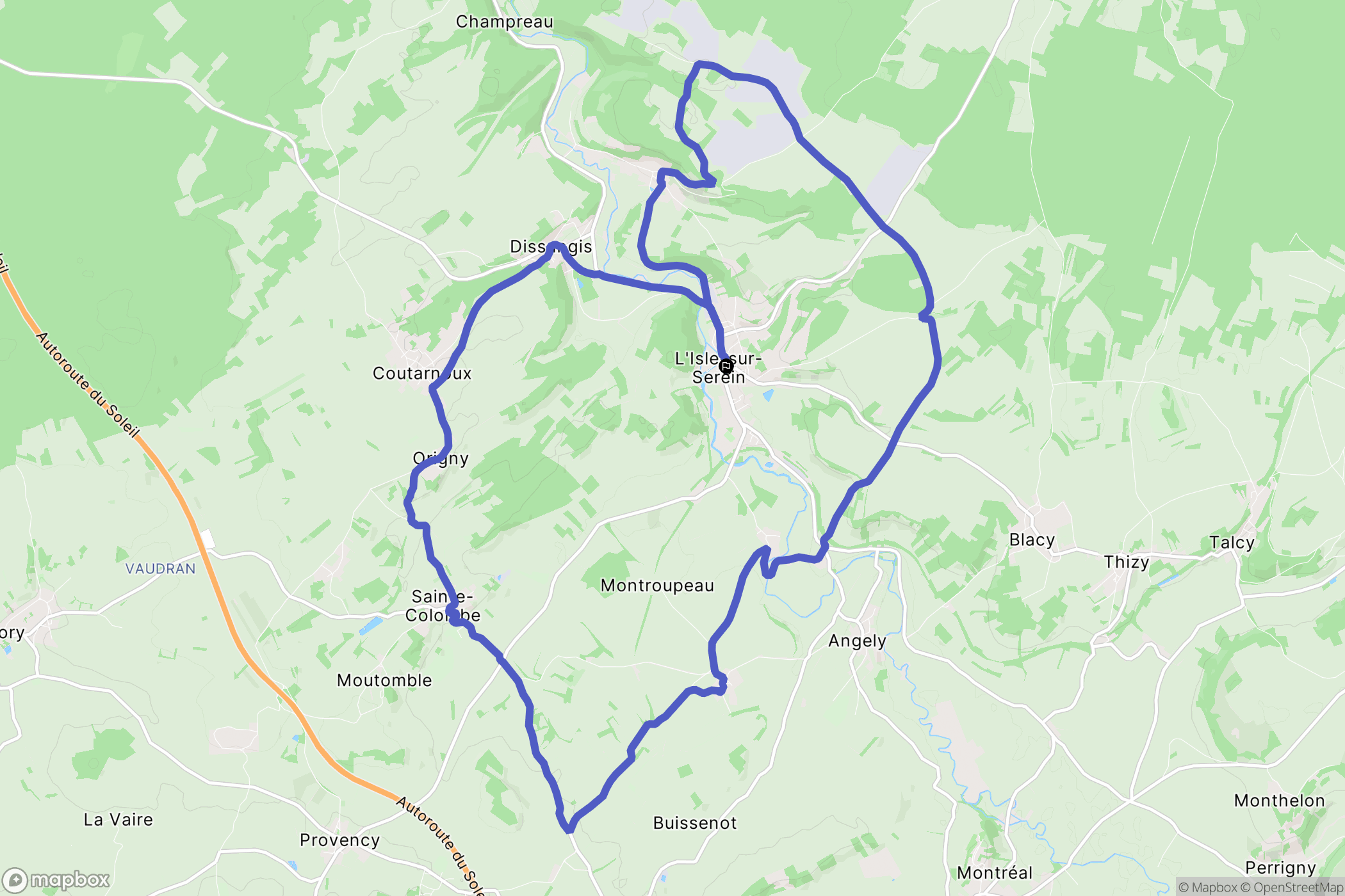 L'Isle-sur-Serein : carte du parcours de randonnée - France