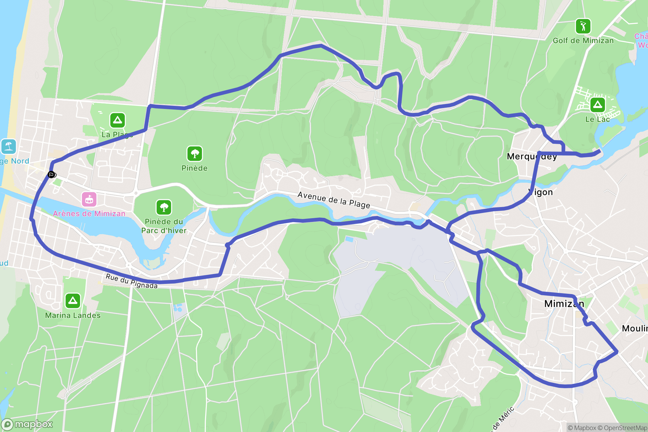 Mimizan : carte du parcours de randonnée - France