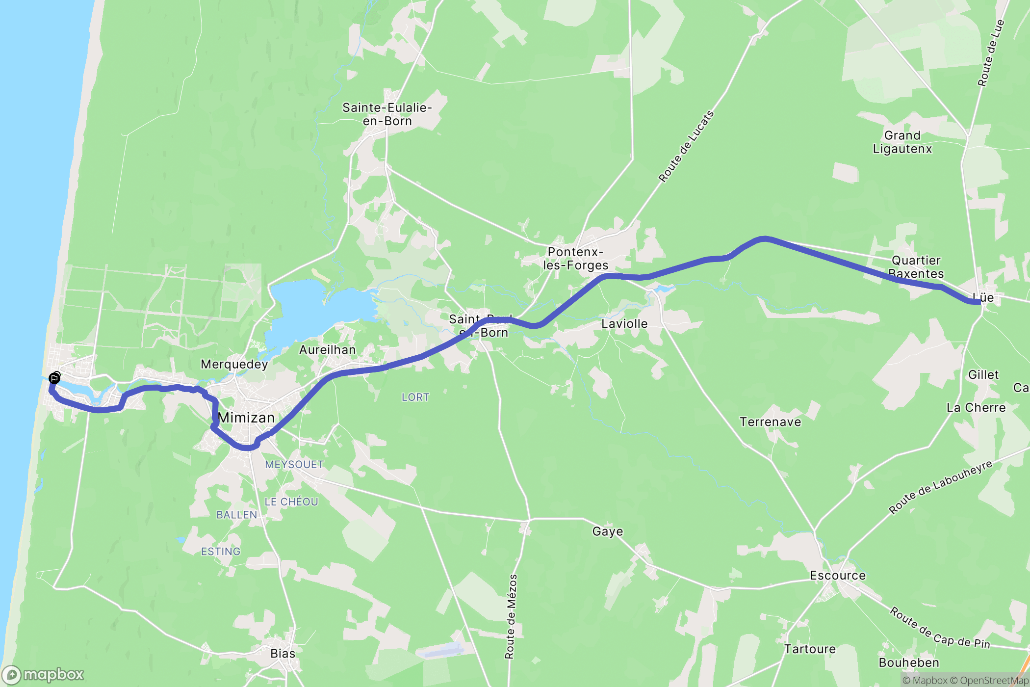 Mimizan : carte du parcours de randonnée - France