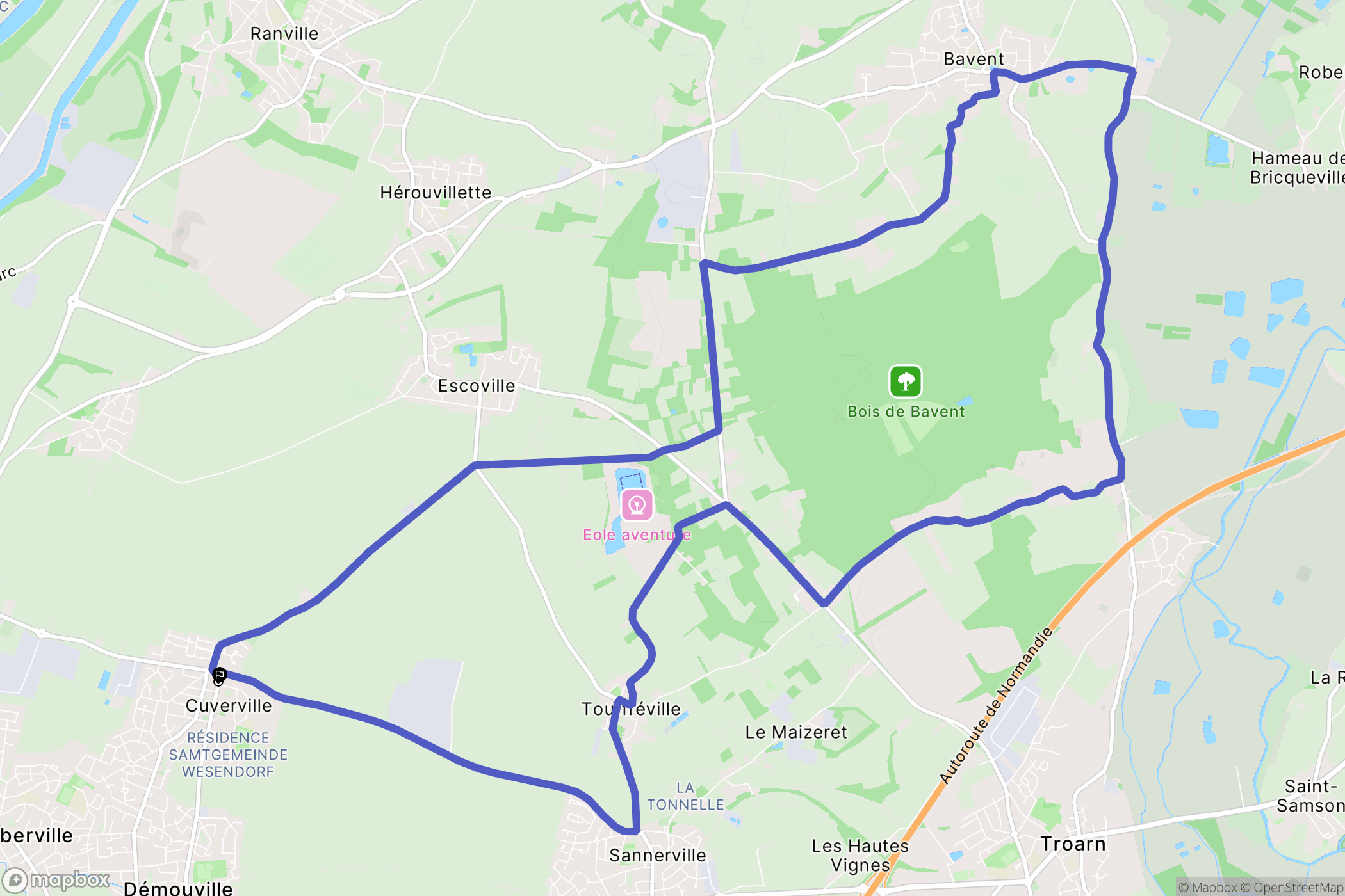 Cuverville : carte du parcours de randonnée - France