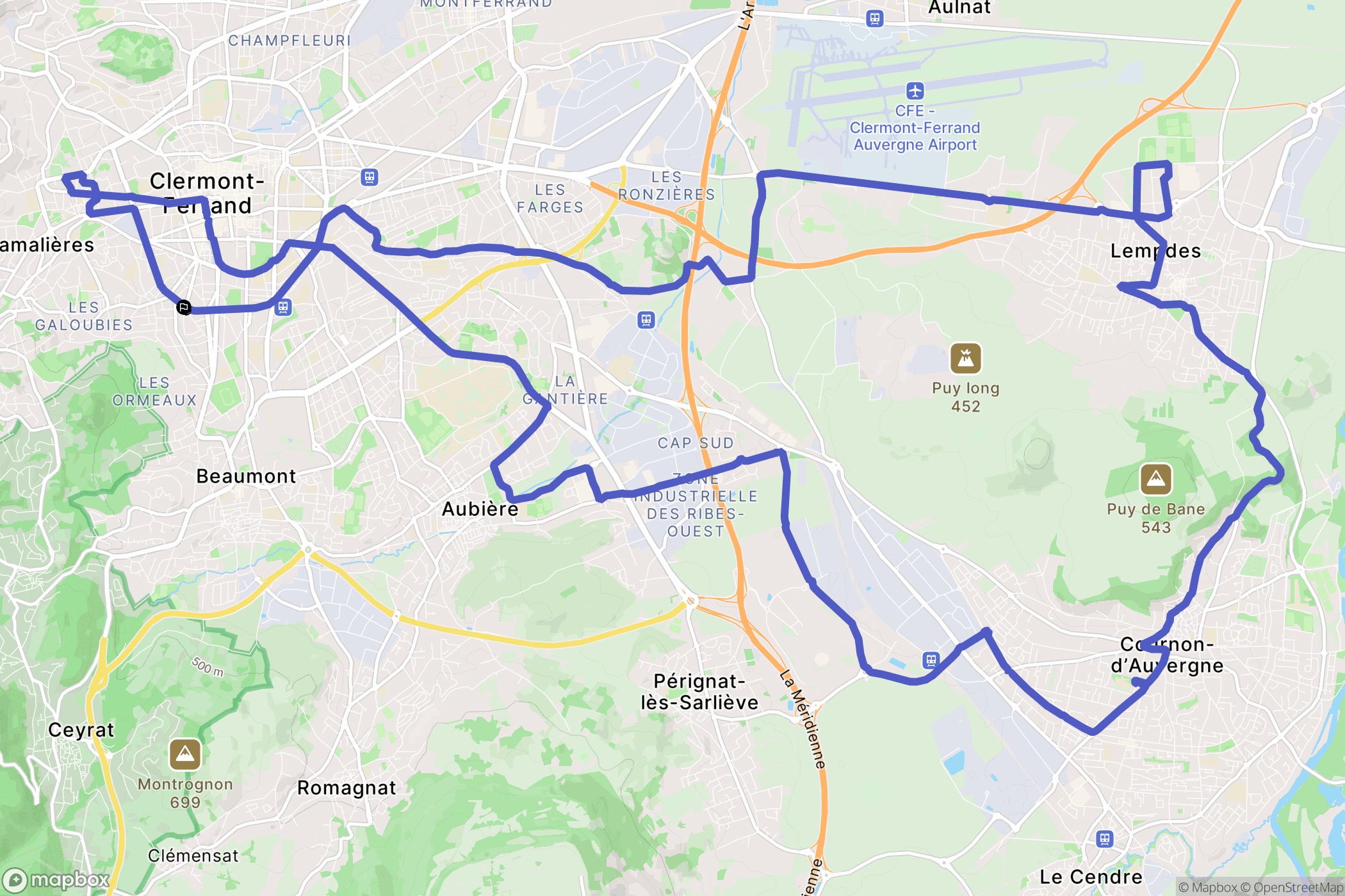 Clermont-Ferrand : carte du parcours de randonnée - France