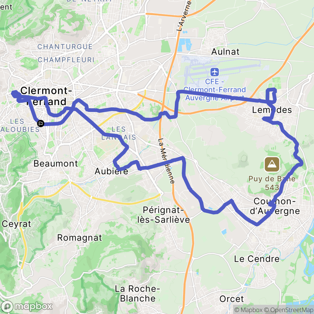 Clermont-Ferrand : carte du parcours de randonnée - France