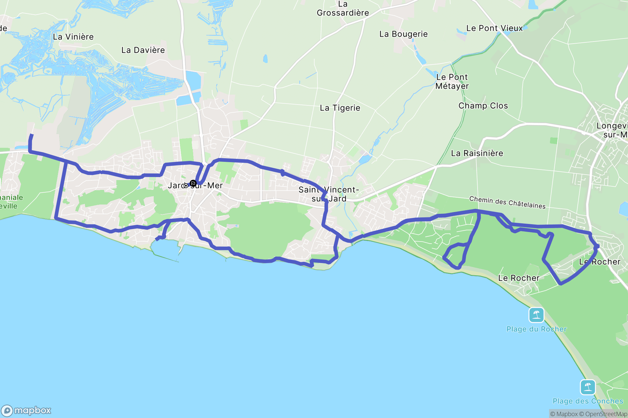 Jard-sur-Mer : carte du parcours de randonnée - France