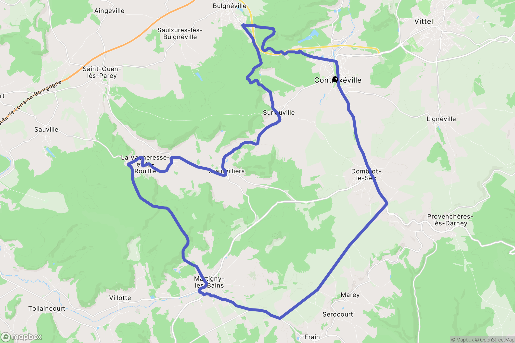 Contrexéville : carte du parcours de randonnée - France
