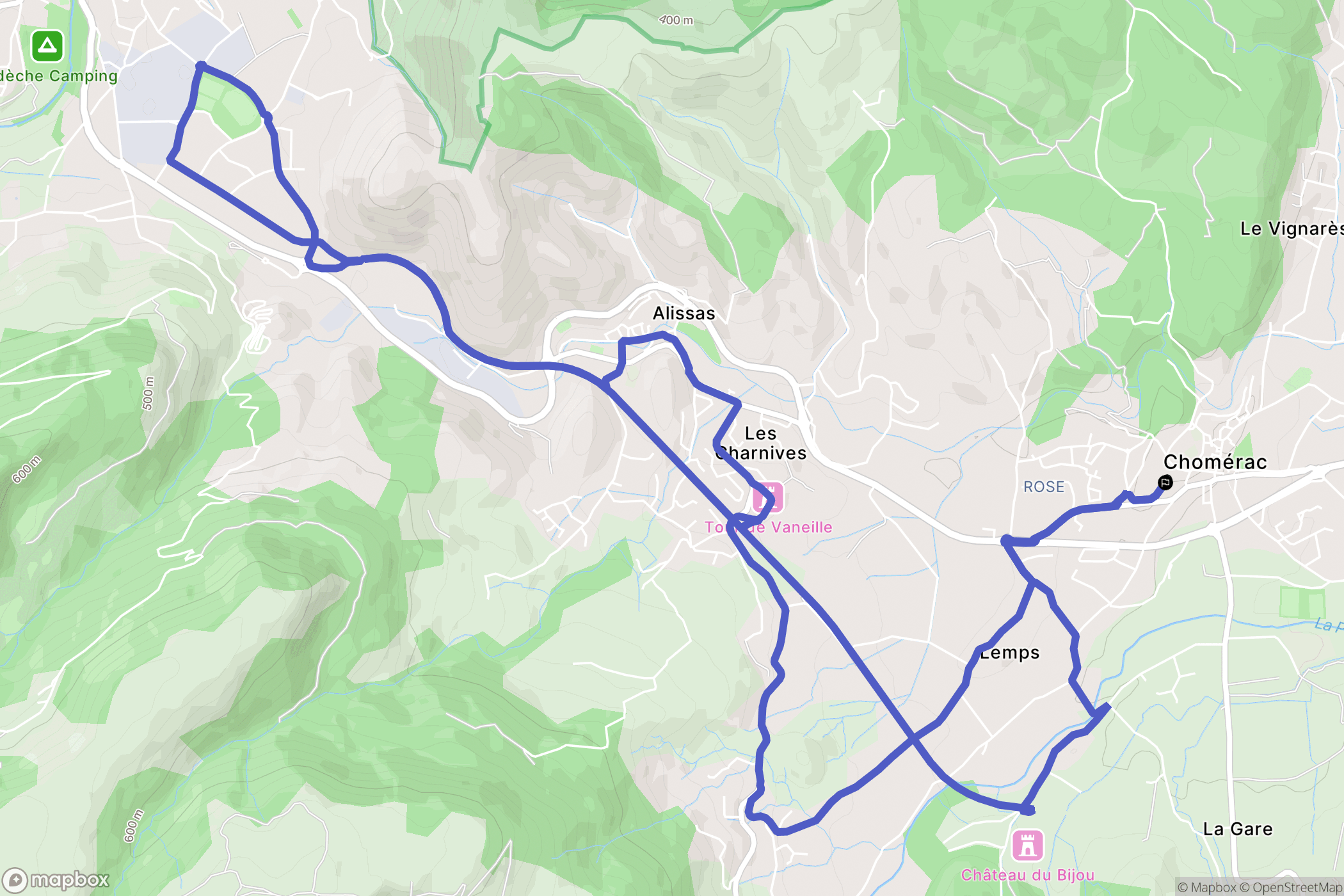 Chomérac : carte du parcours de randonnée - France