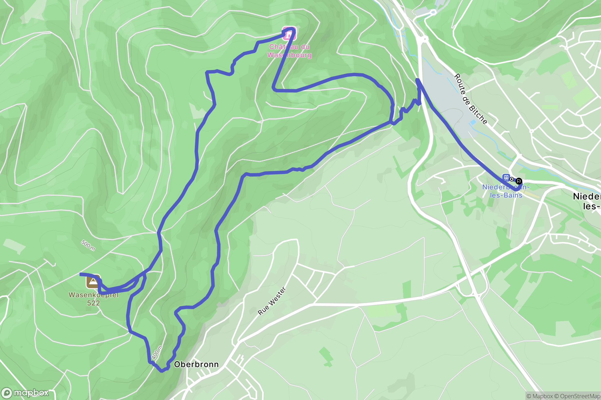 Niederbronn-les-Bains : carte du parcours de randonnée - France