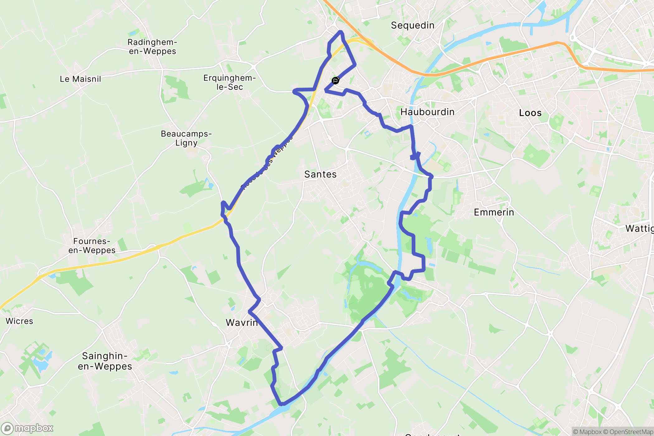 Hallennes-lez-Haubourdin : carte du parcours de randonnée - France