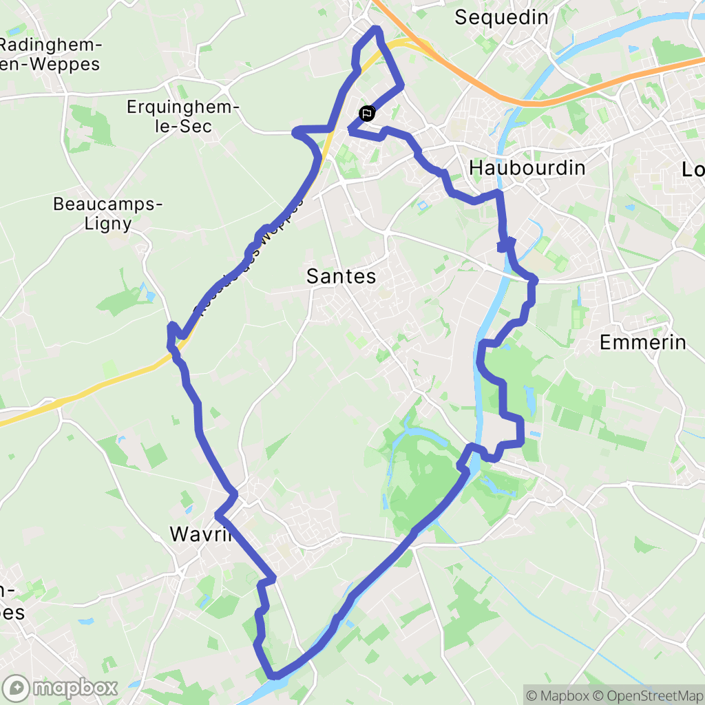 Hallennes-lez-Haubourdin : carte du parcours de randonnée - France