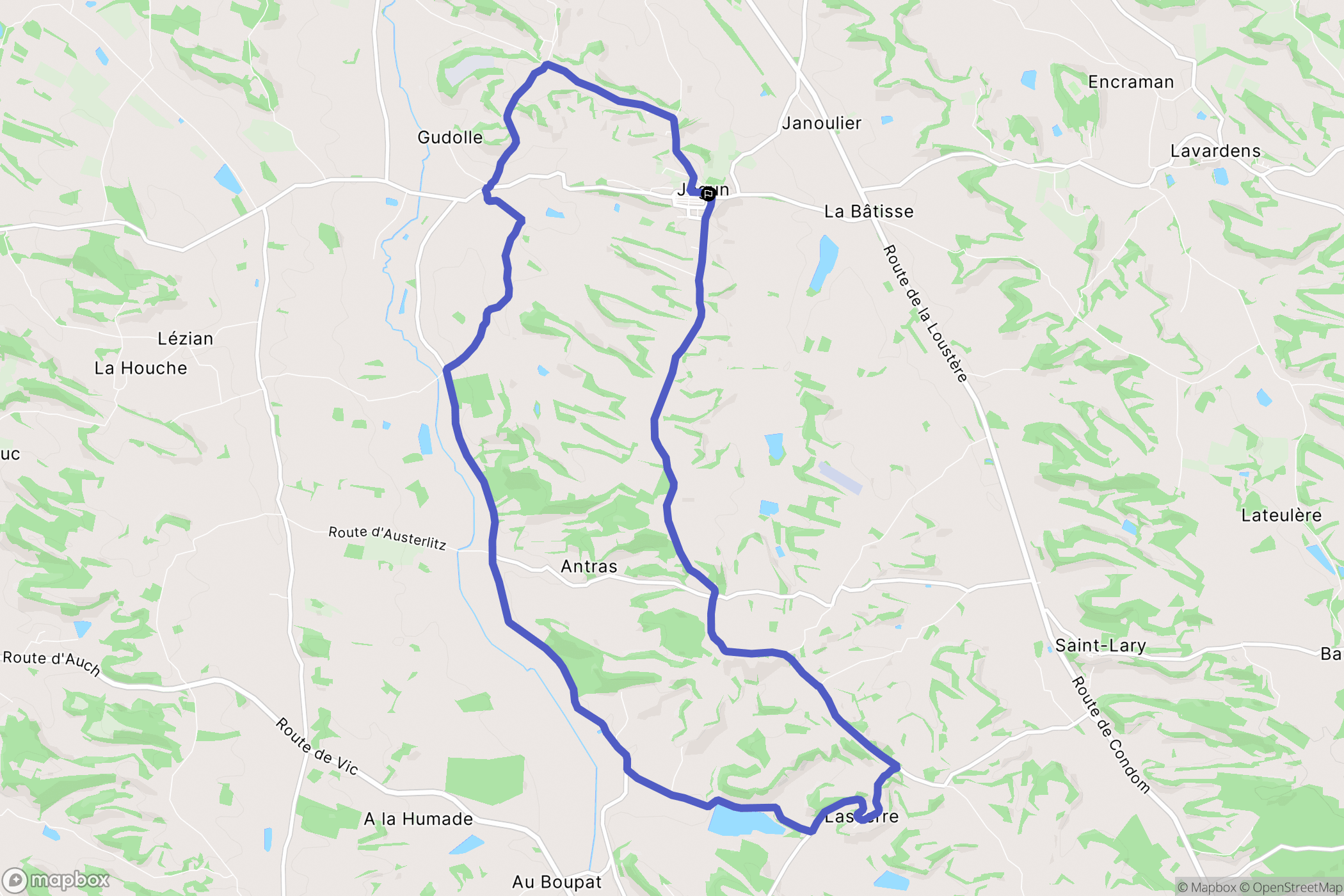 Jegun : carte du parcours de randonnée - France
