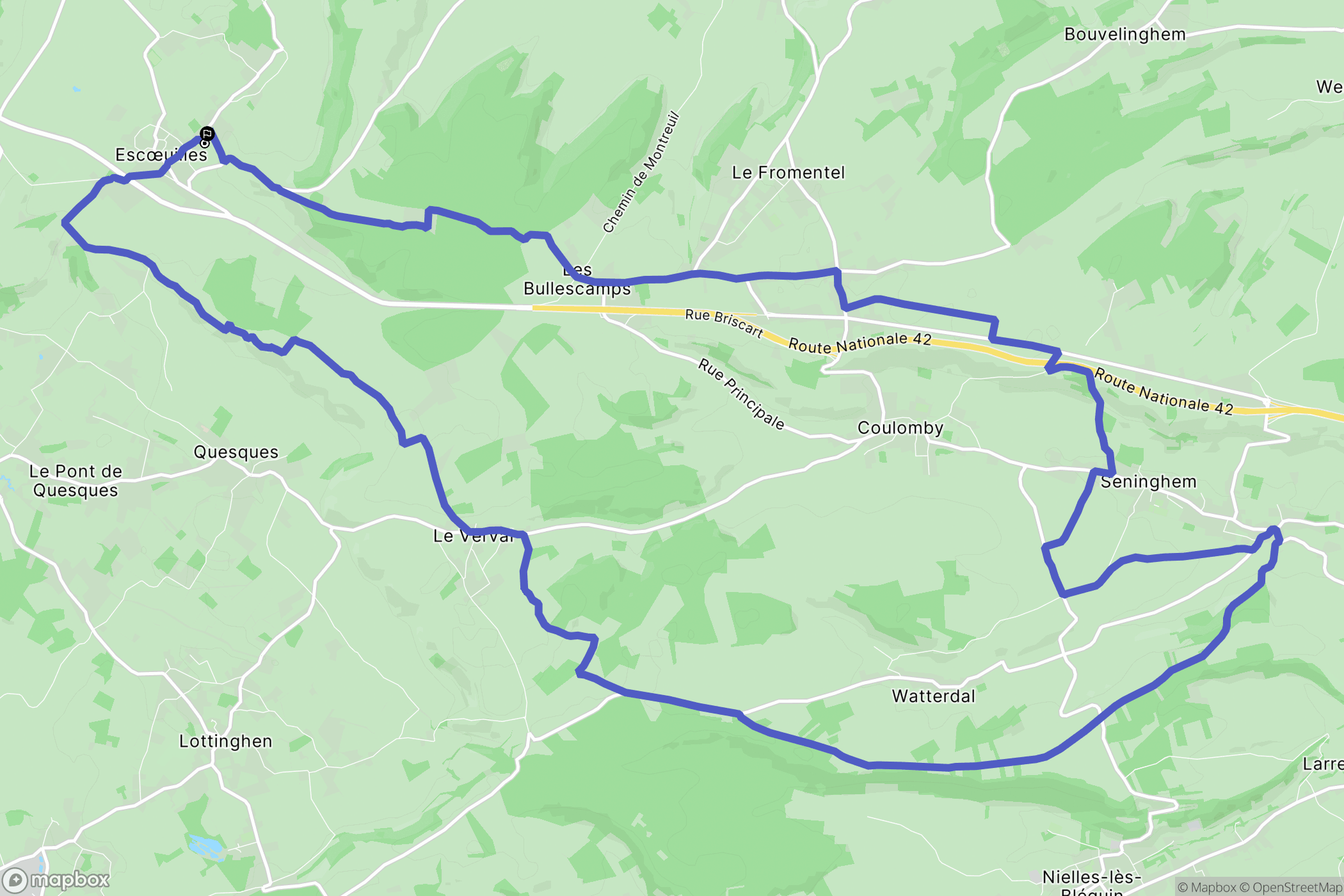 Escœuilles : carte du parcours de randonnée - France