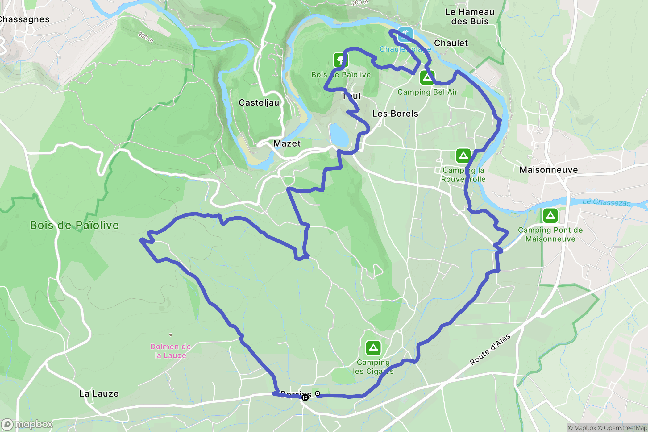 Berrias-et-Casteljau : carte du parcours de randonnée - France