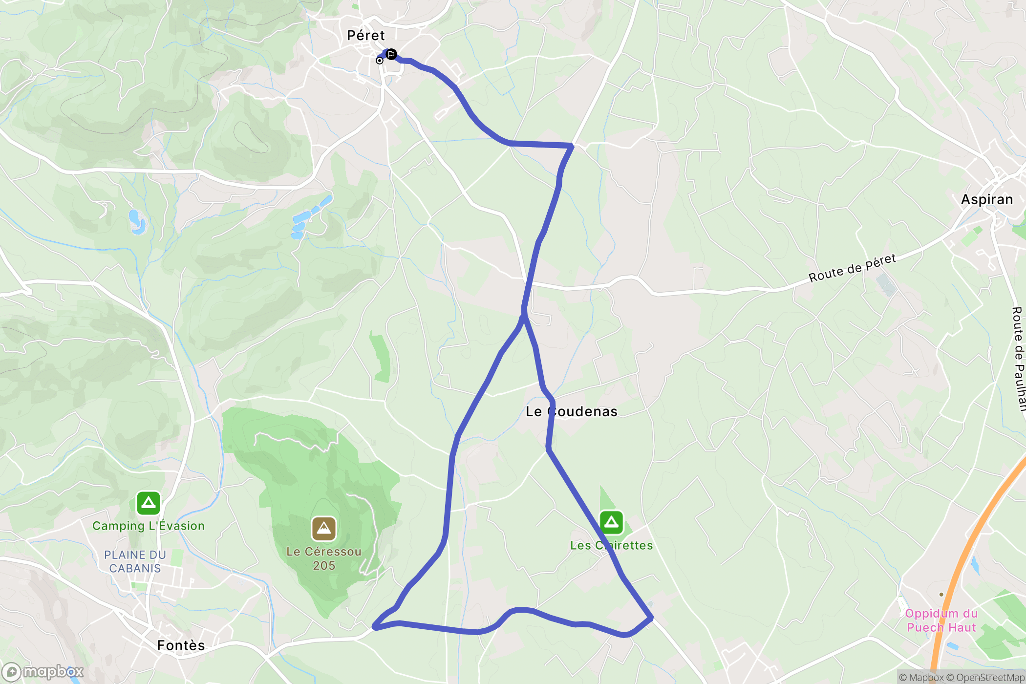 Peret : carte du parcours de randonnée - France